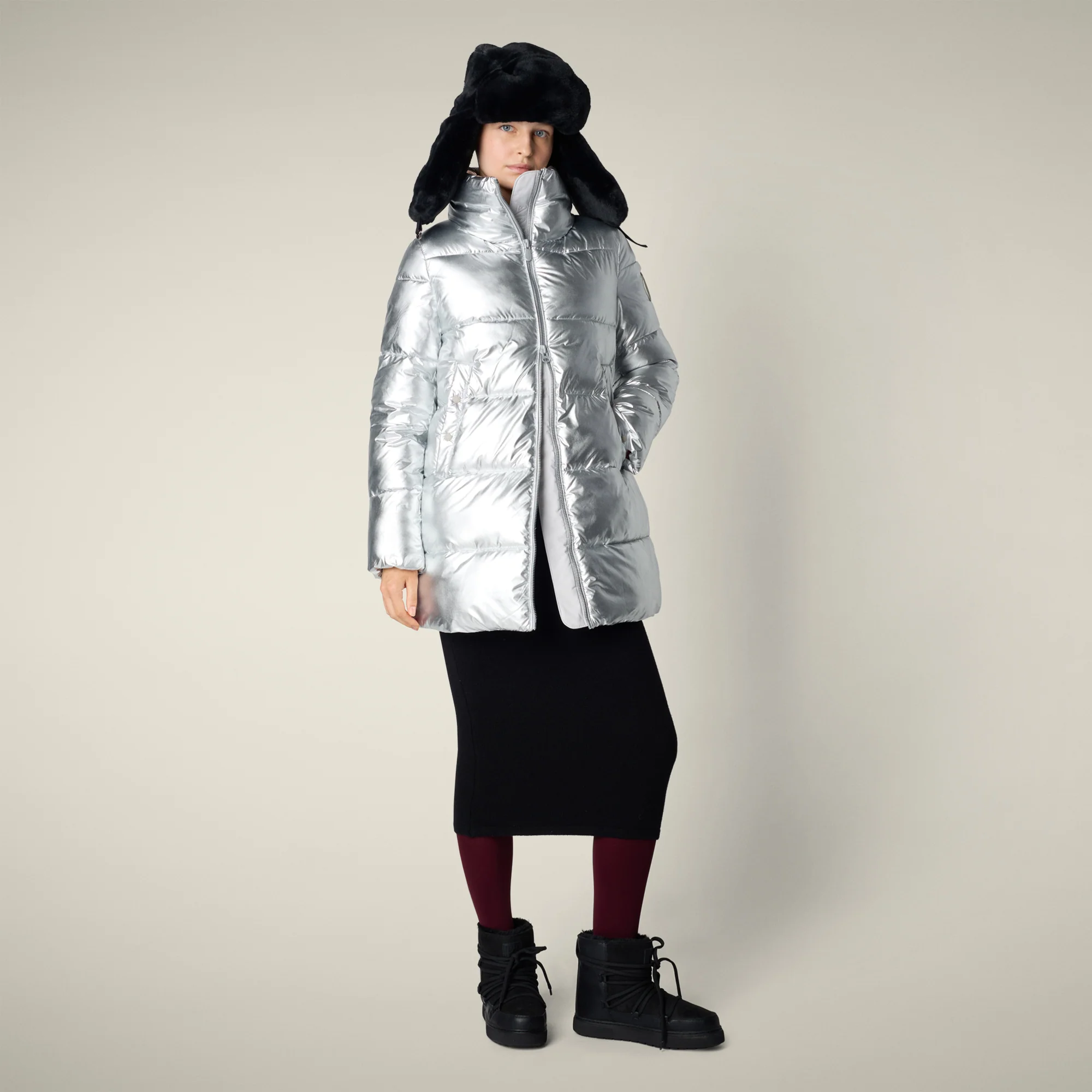 Women's Animal free puffer Coat Gerda in Silver