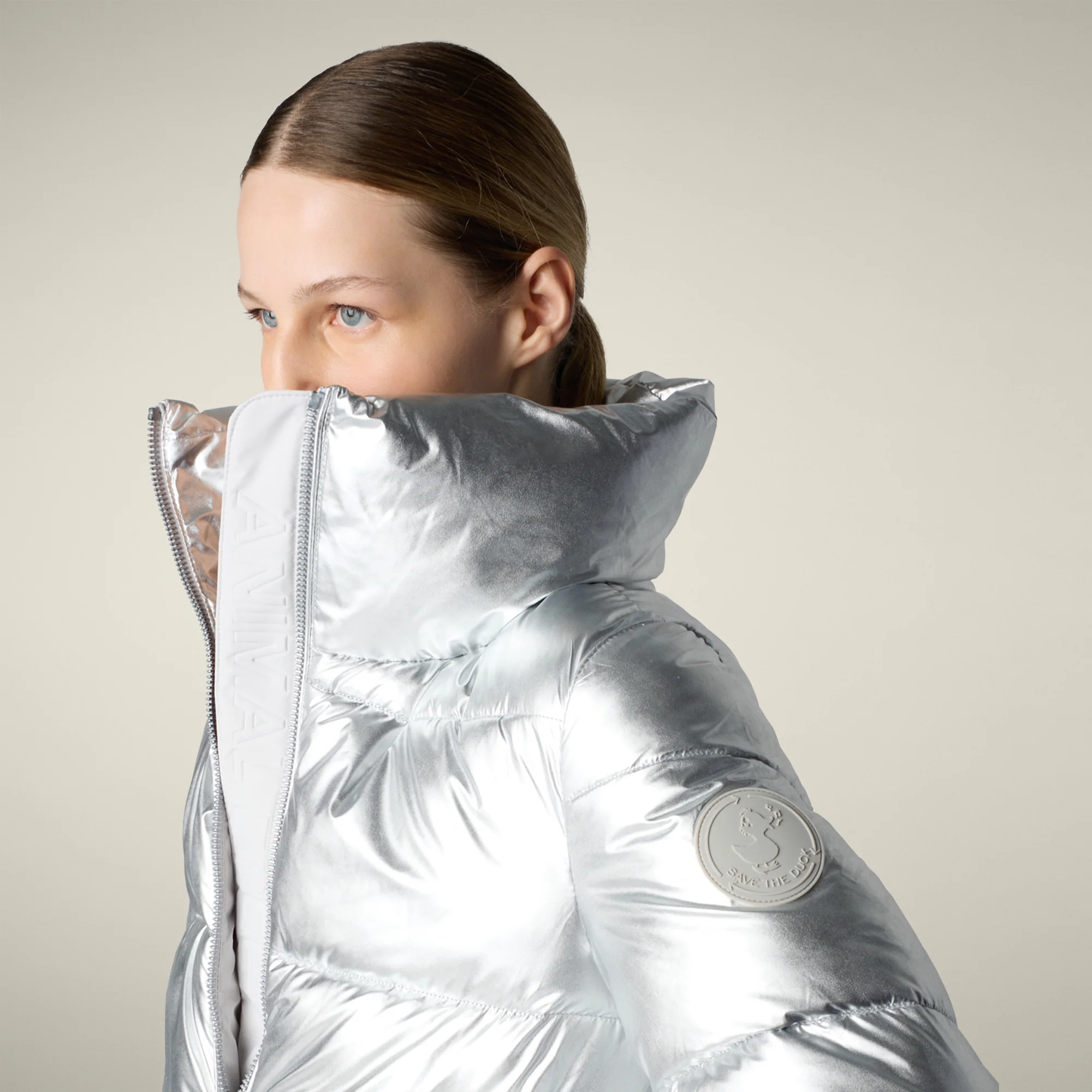 Women's Animal free puffer Coat Gerda in Silver
