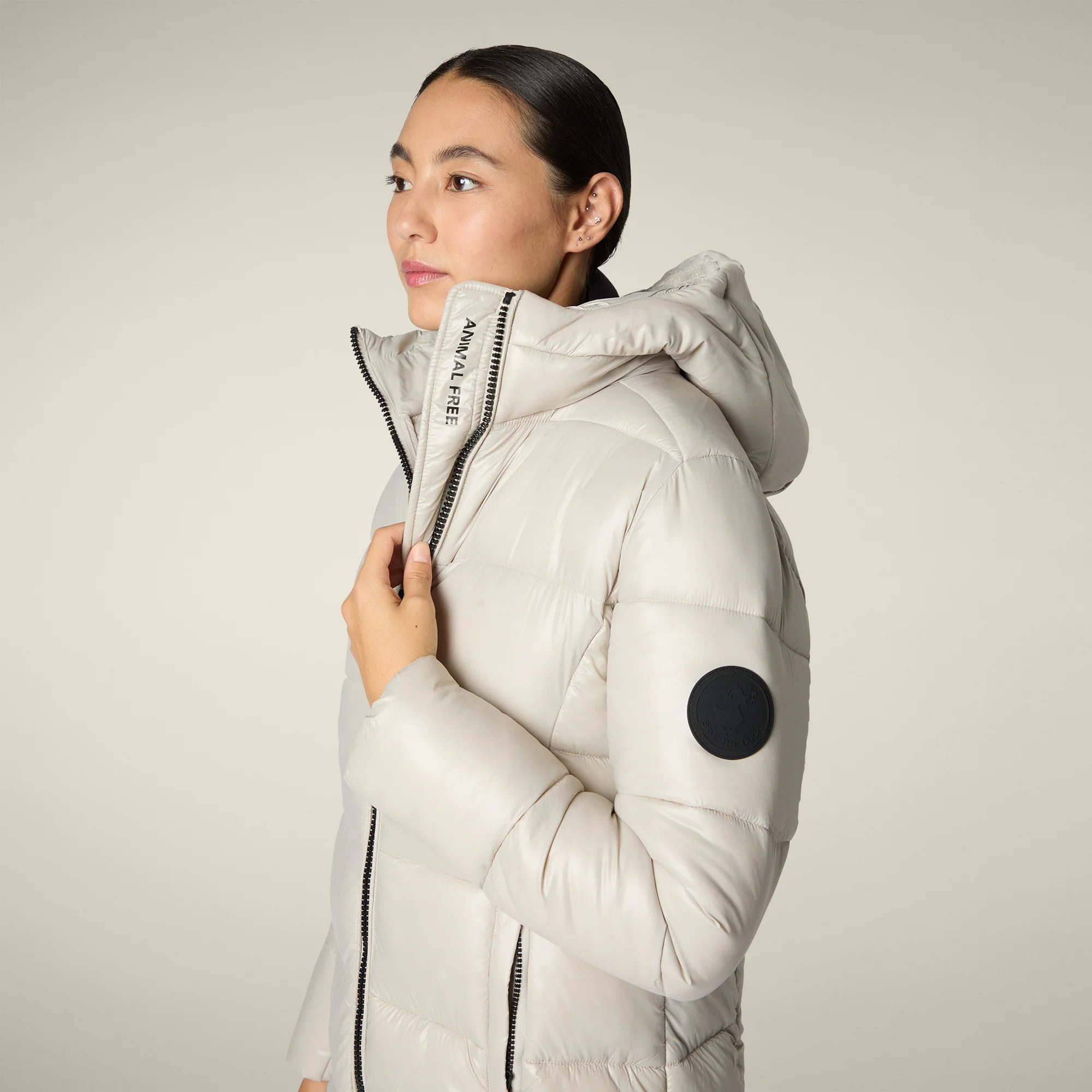 Women's Animal free puffer Coat ines in rainy beige