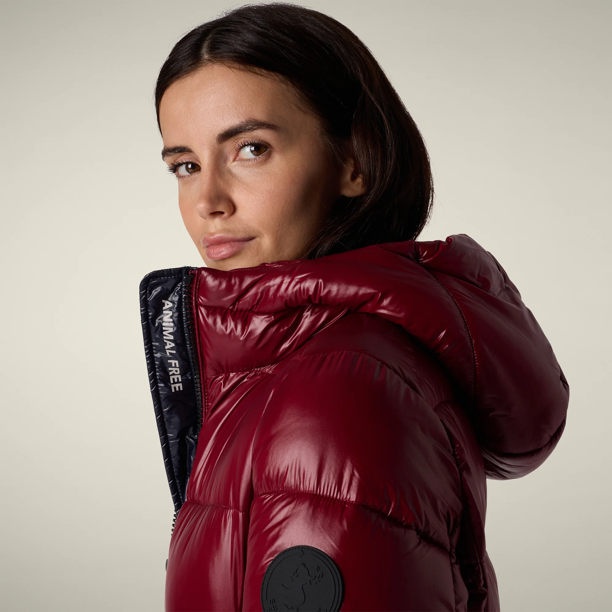 Women's Animal free puffer Coat ines in wine red