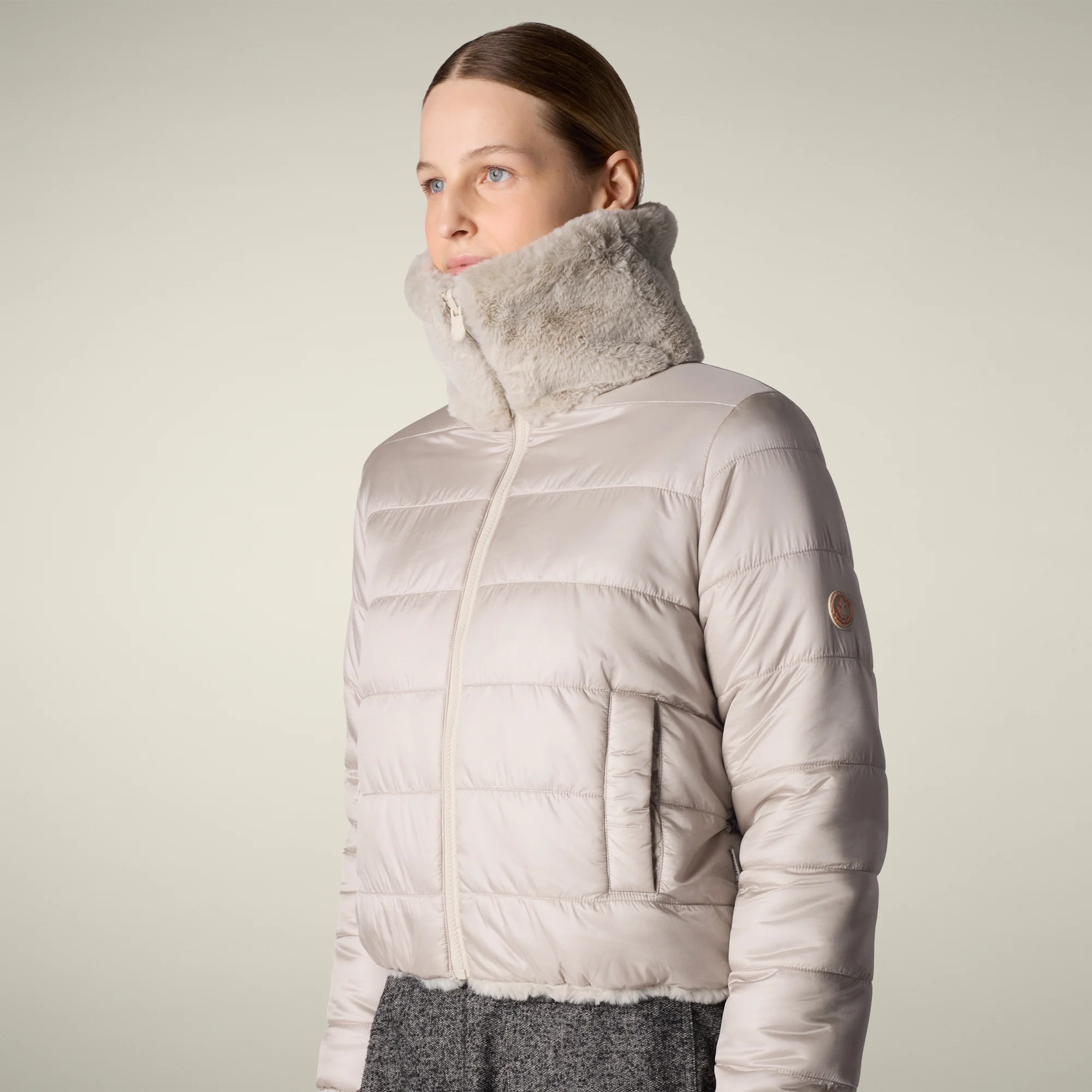 Women's Reversible Faux Fur Jacket Jeon in rainy beige