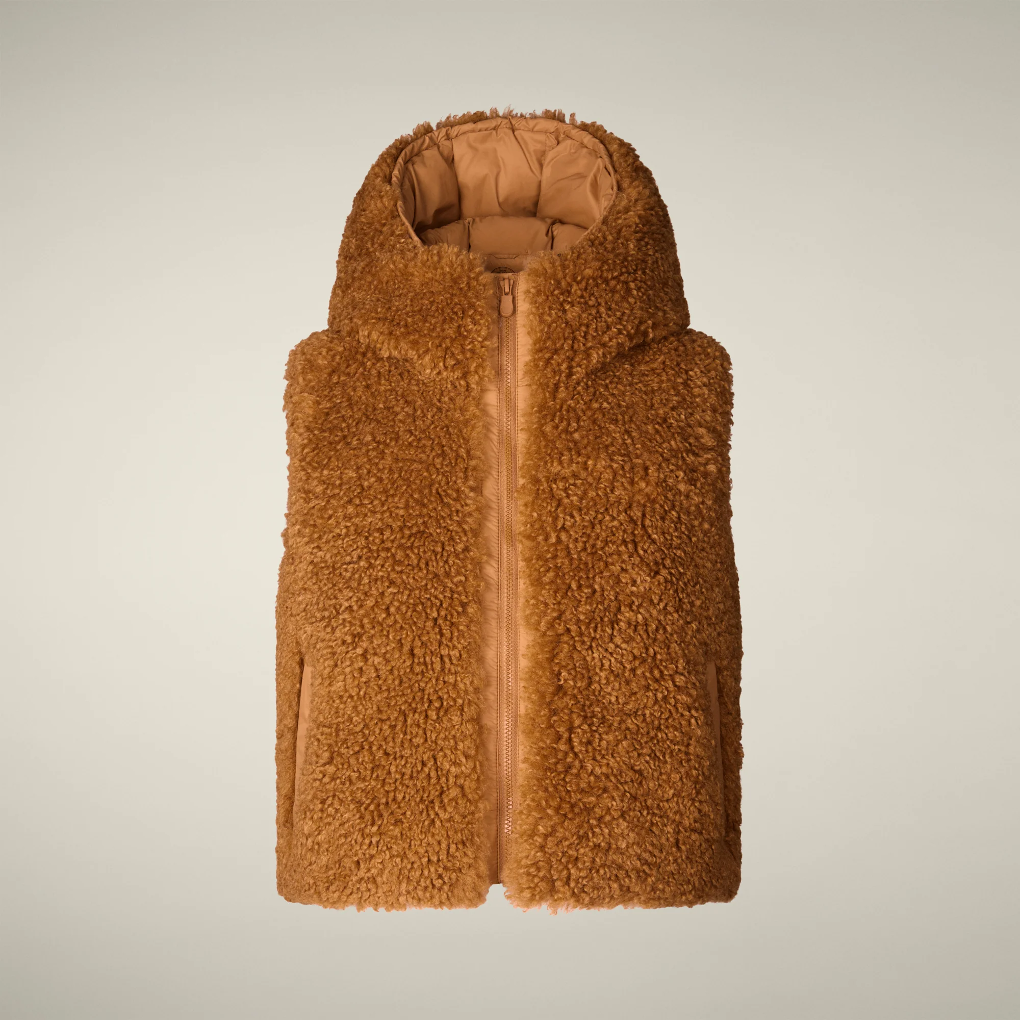 Women's faux fur Vest AYLA in toffee brown