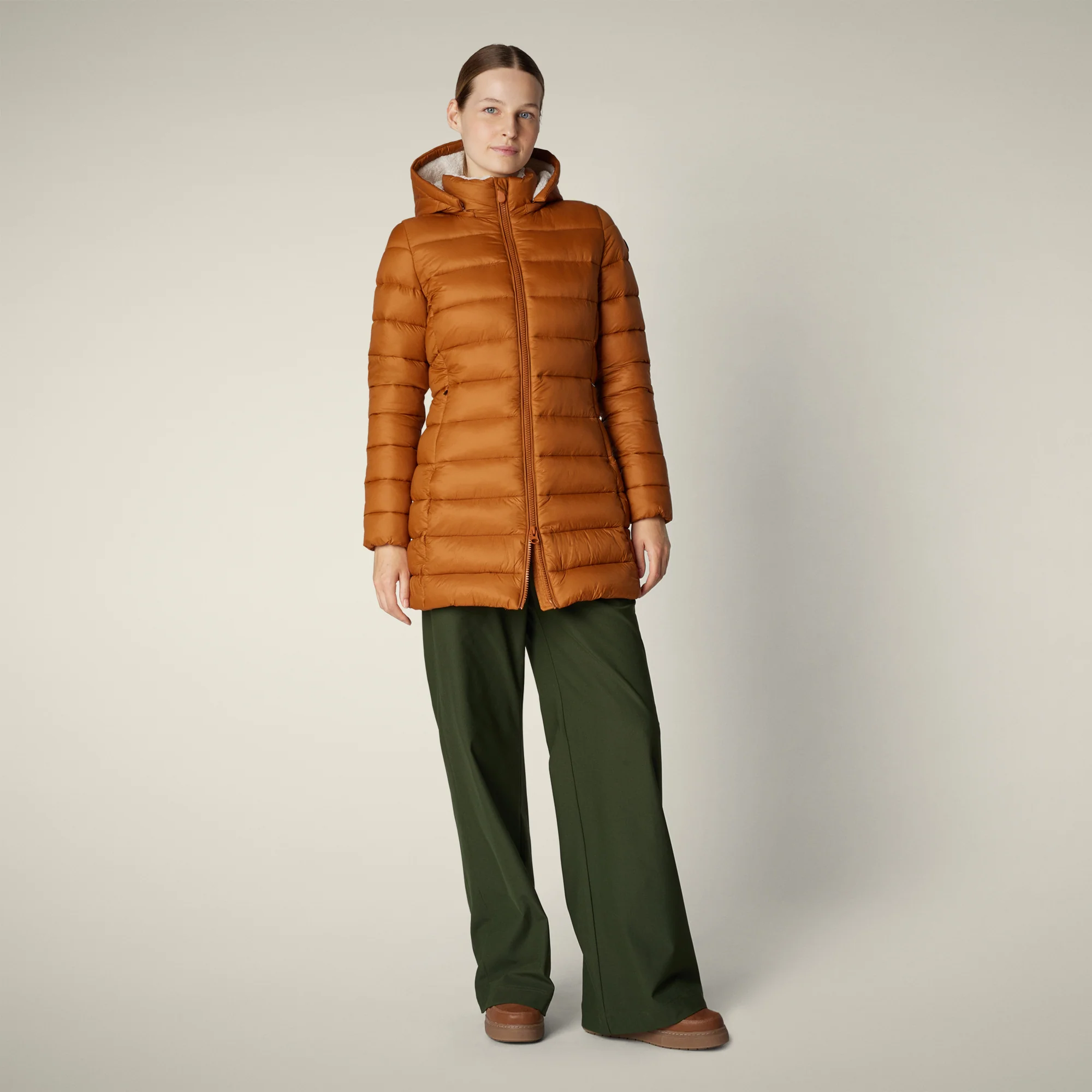 Women's Animal free puffer Coat joanne in caramel brown