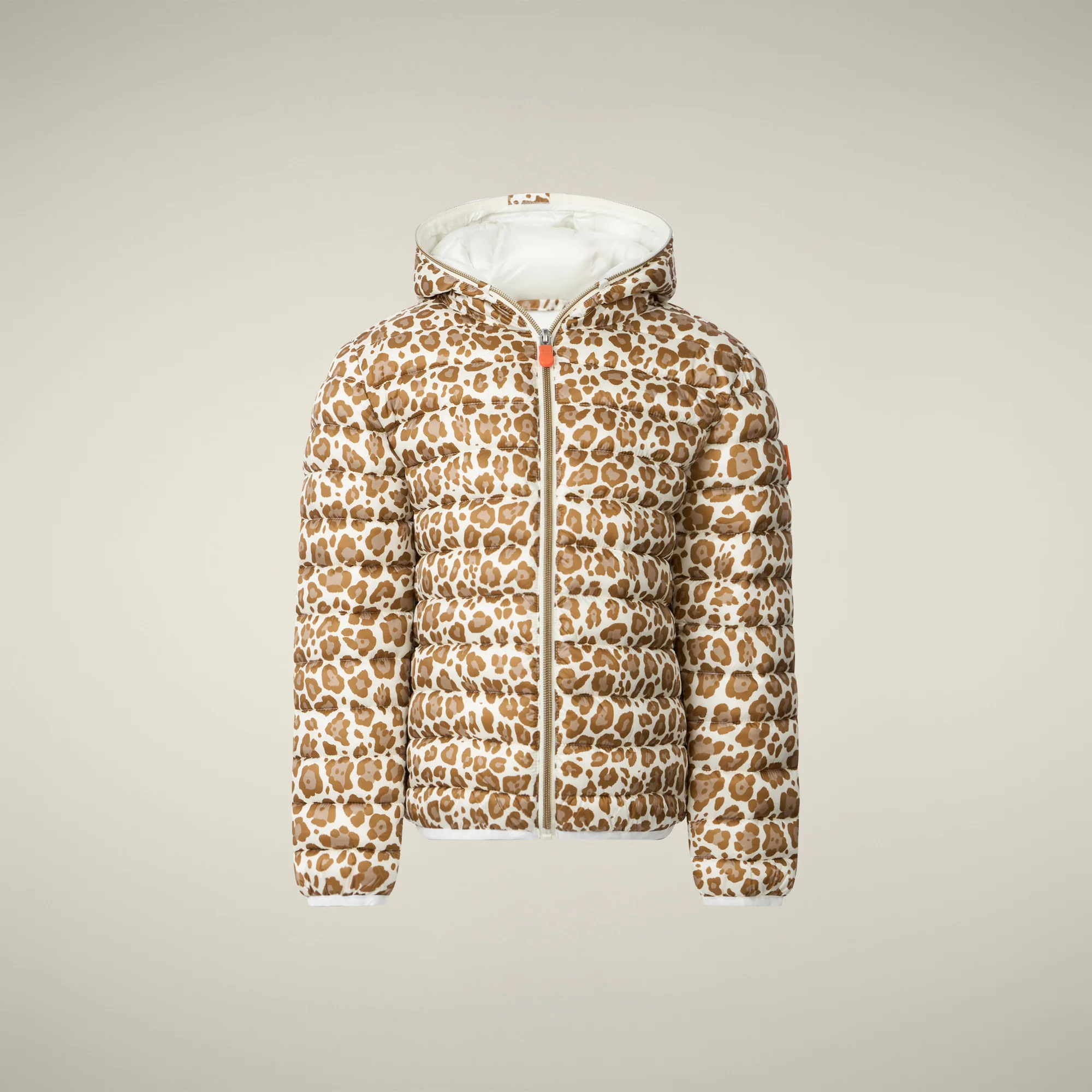 Girls' Puffer Jacket Aga WIth Brown Leopard Print