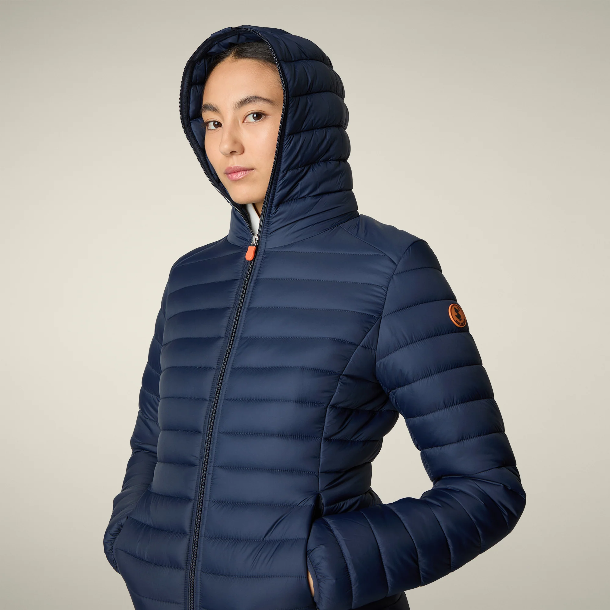 Women's Animal free puffer Jacket Daisy in Navy Blue