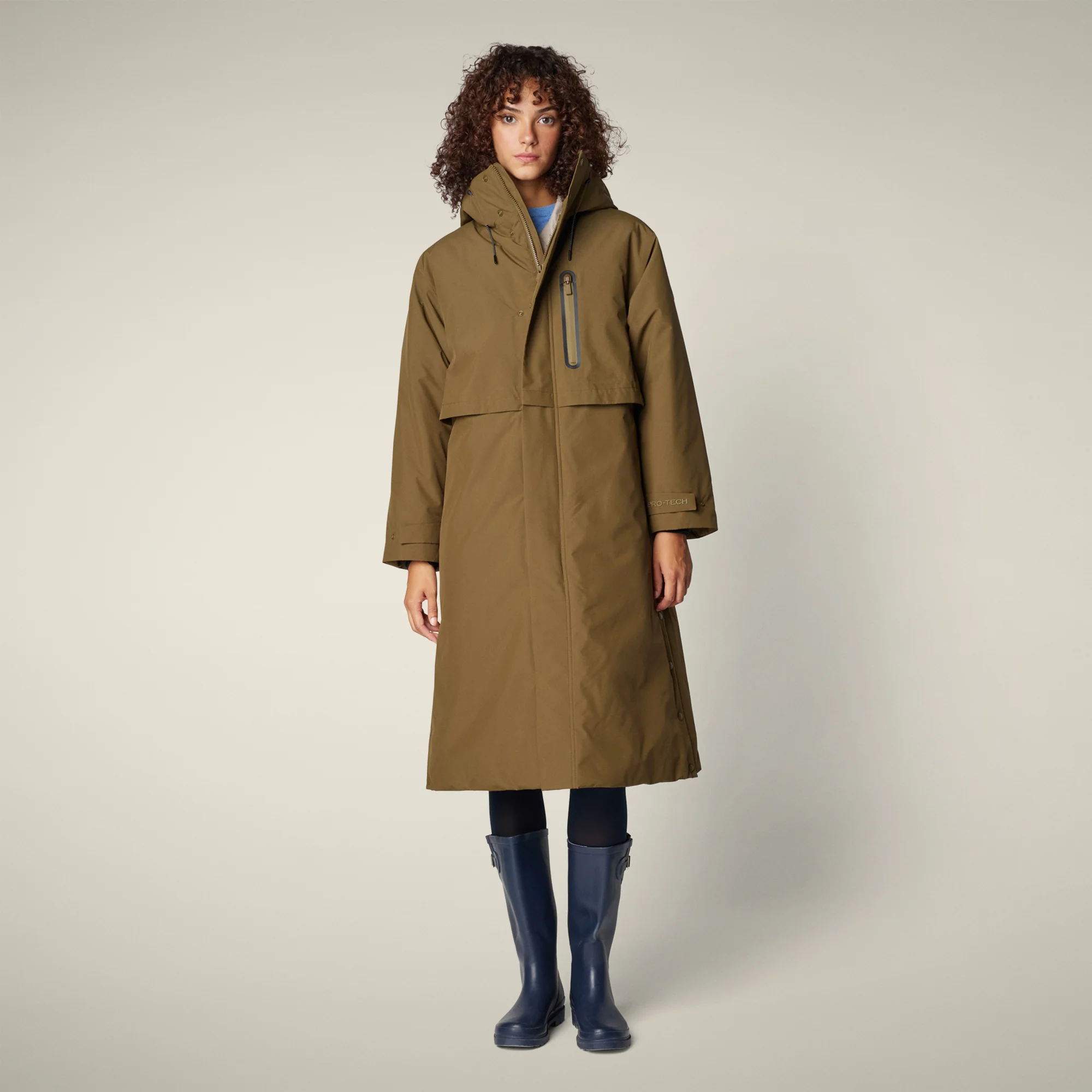 Women's Hooded Raincoat Pauline in bark green