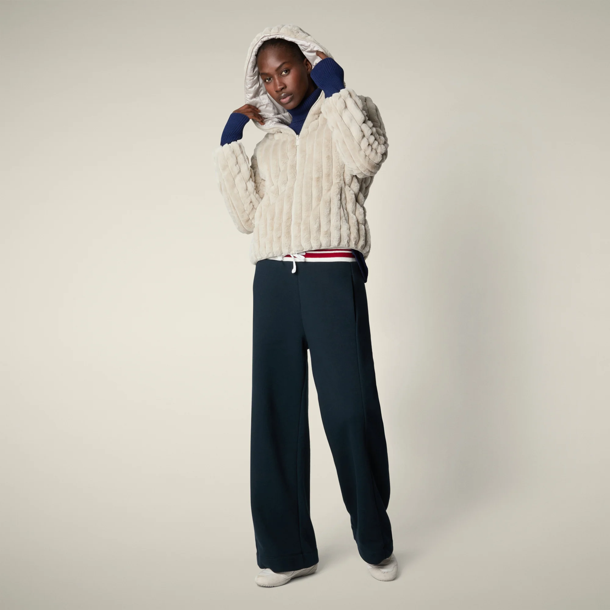 Women's Reversible Faux Fur Jacket Este in Rainy Beige