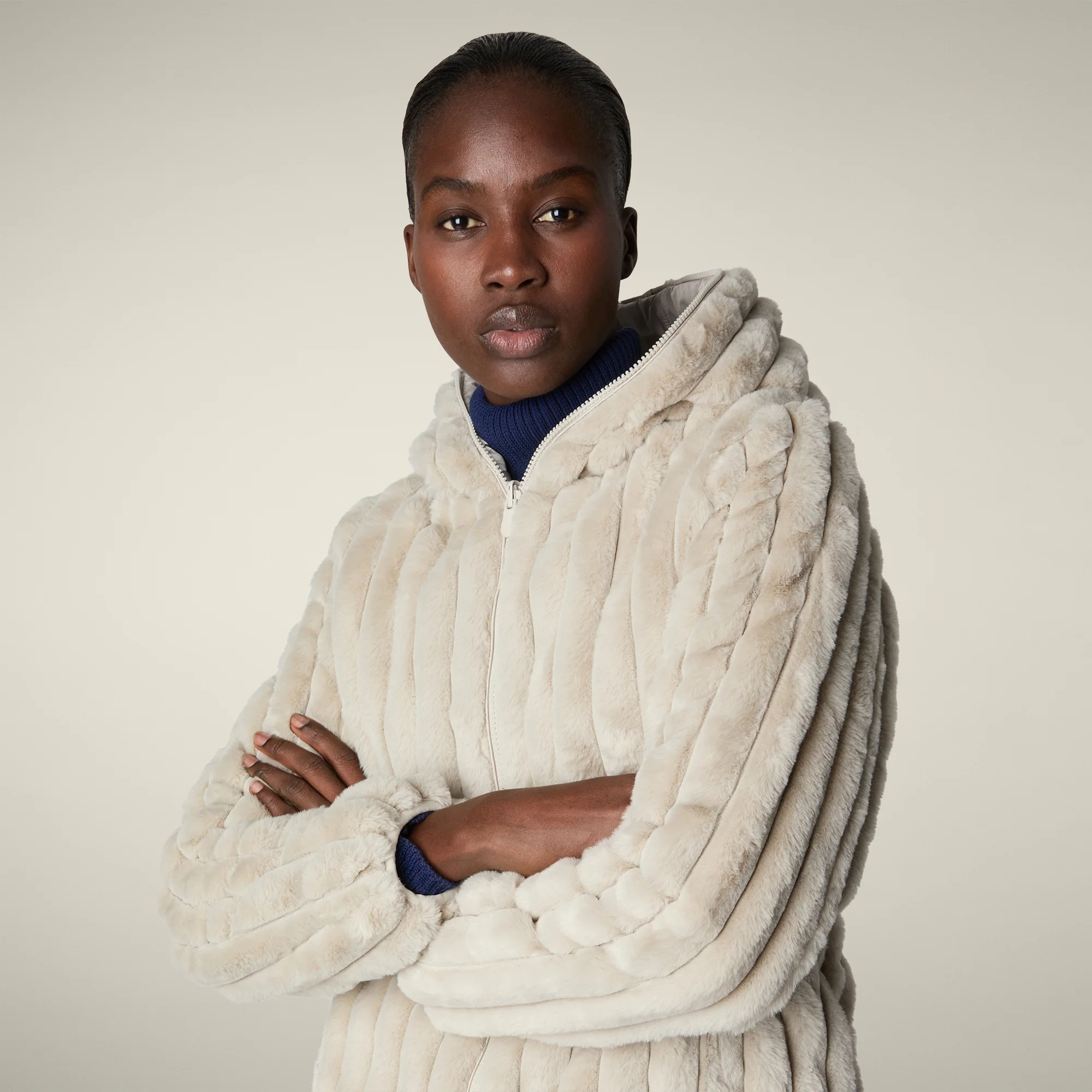 Women's Reversible Faux Fur Jacket Este in Rainy Beige