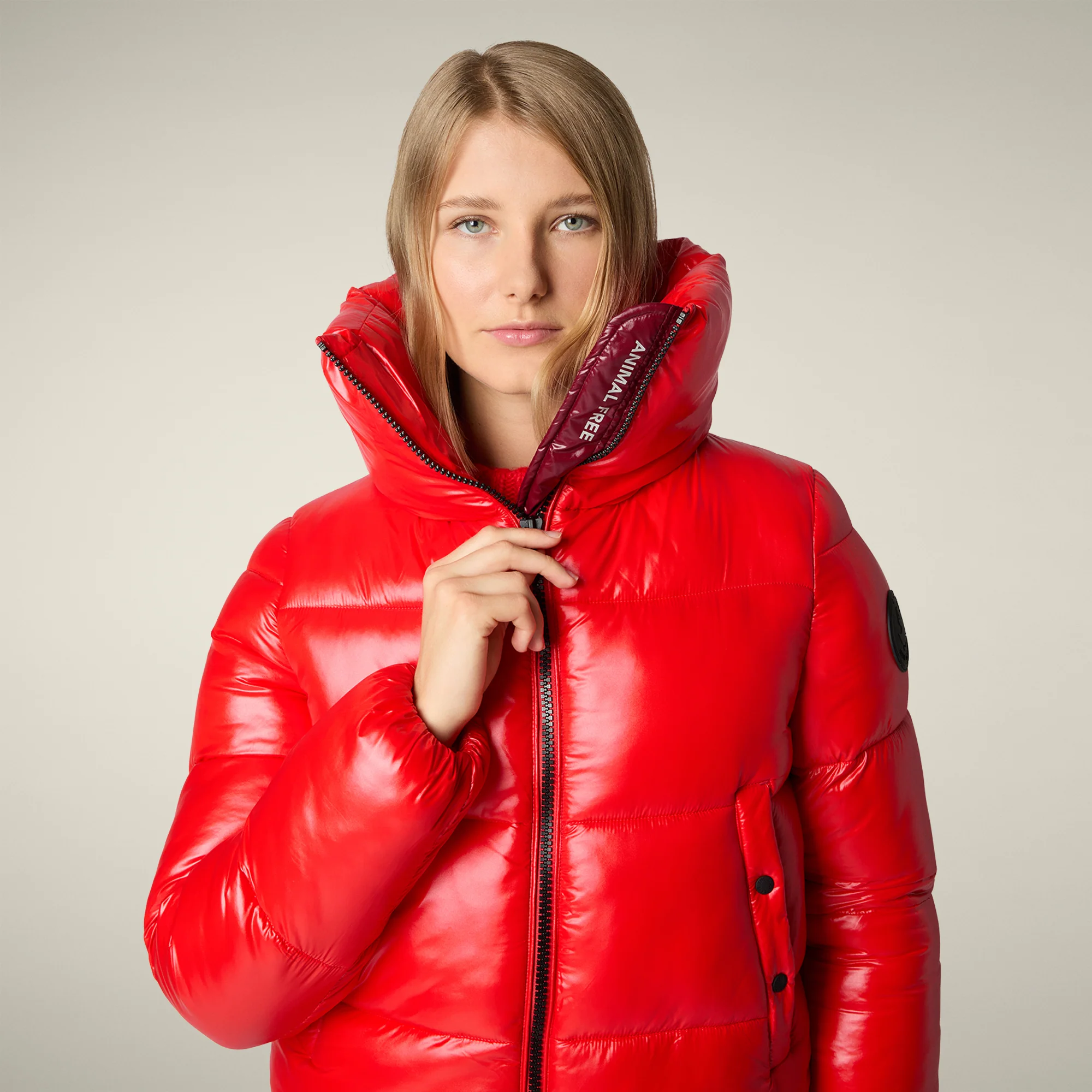 Women's animal free puffer jacket Isla in fiery red
