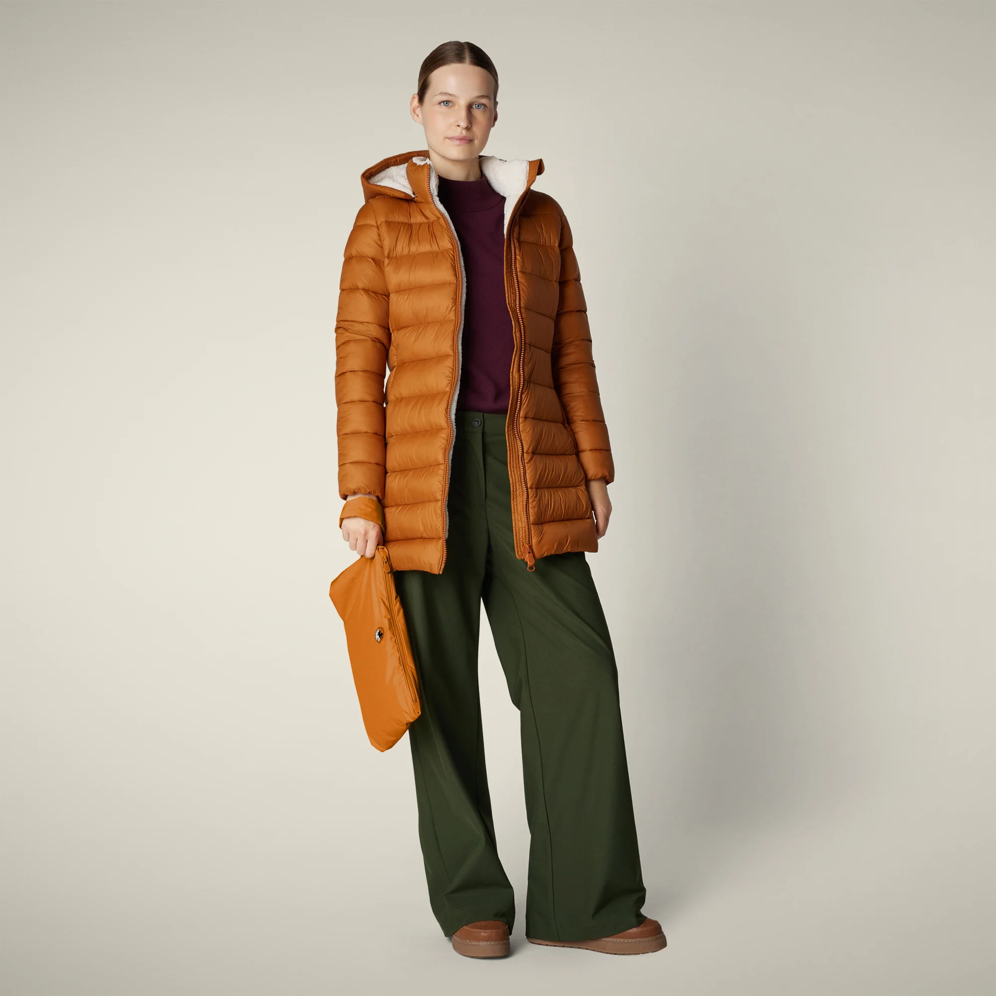 Women's Animal free puffer Coat joanne in caramel brown