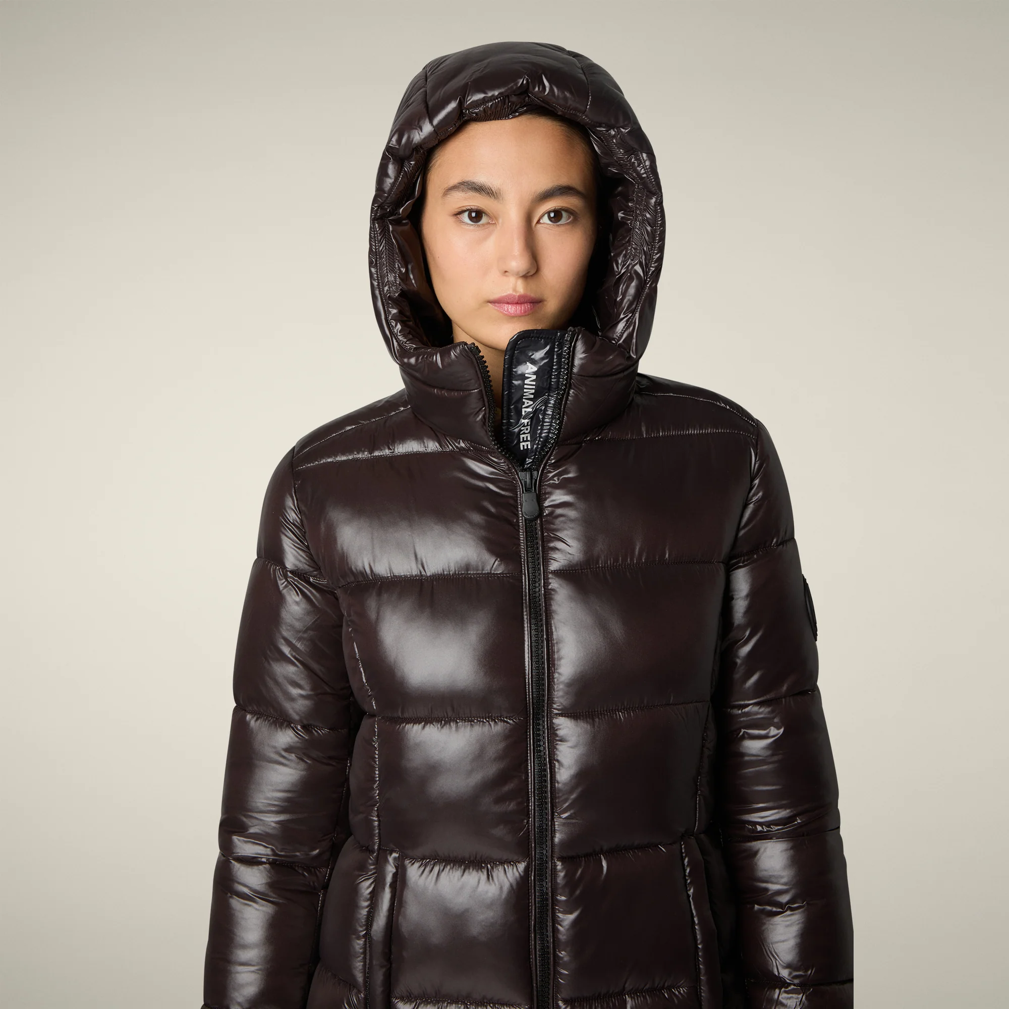 Women's Animal free puffer Coat ines in brown black