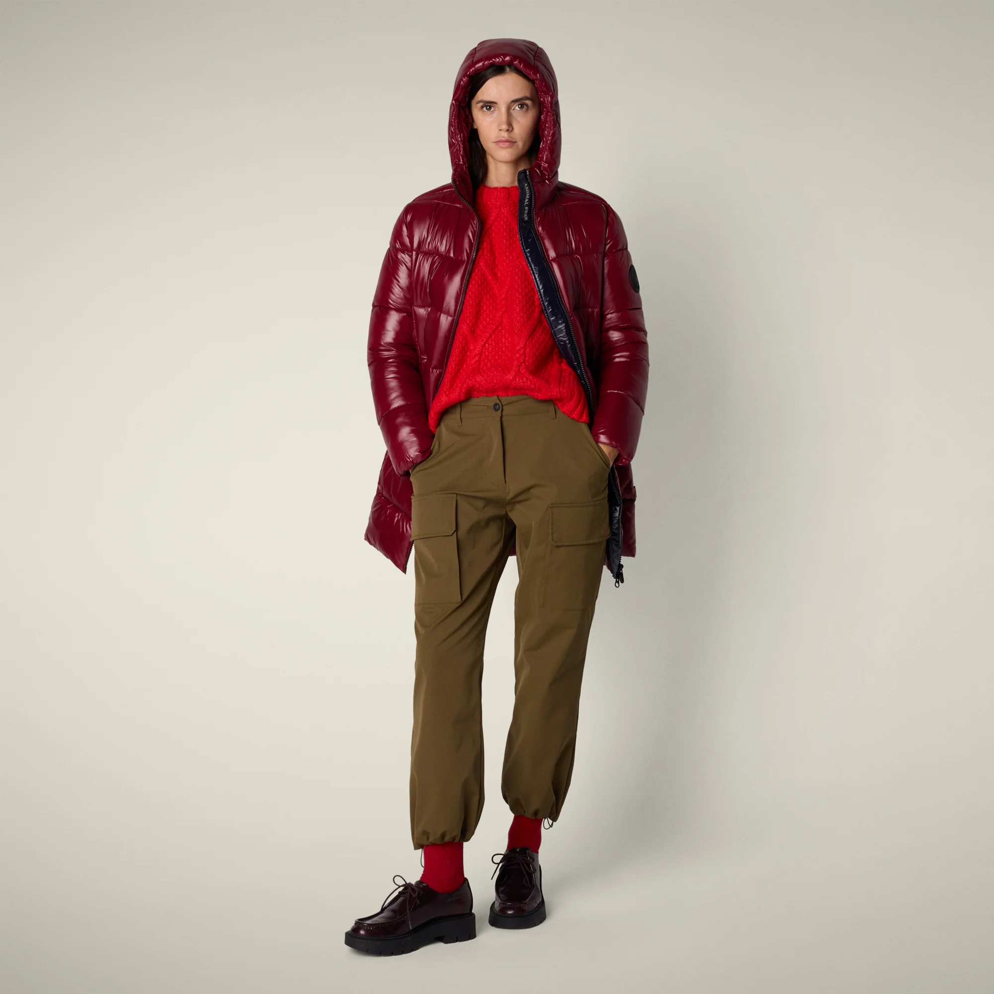 Women's Animal free puffer Coat ines in wine red