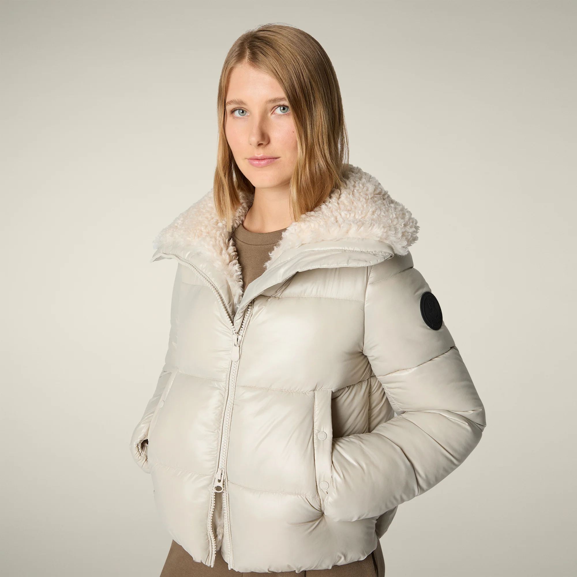 Women's Animal free puffer jacket Moma in rainy beige
