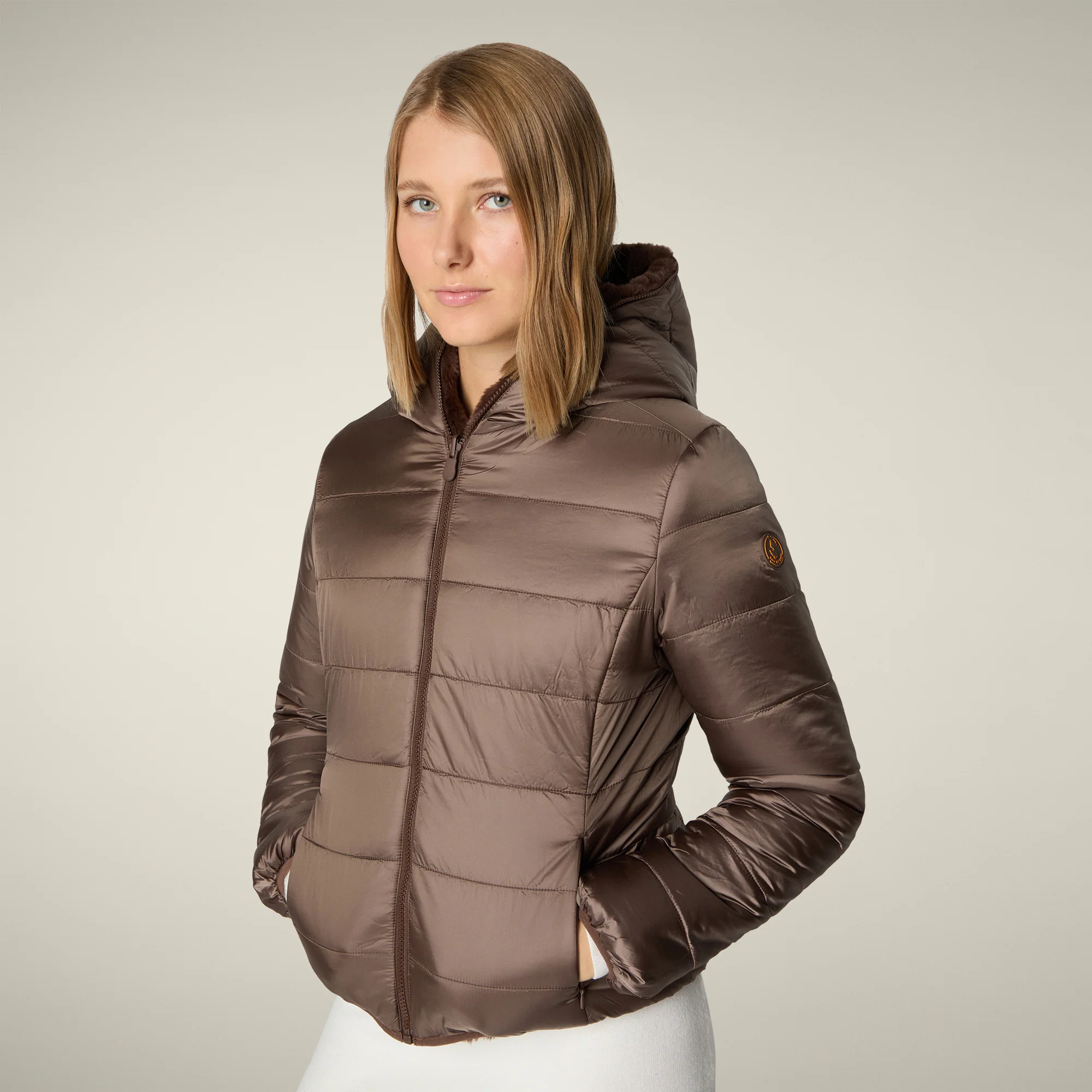 Women's Reversible Faux Fur Jacket Laila in Teddy Brown