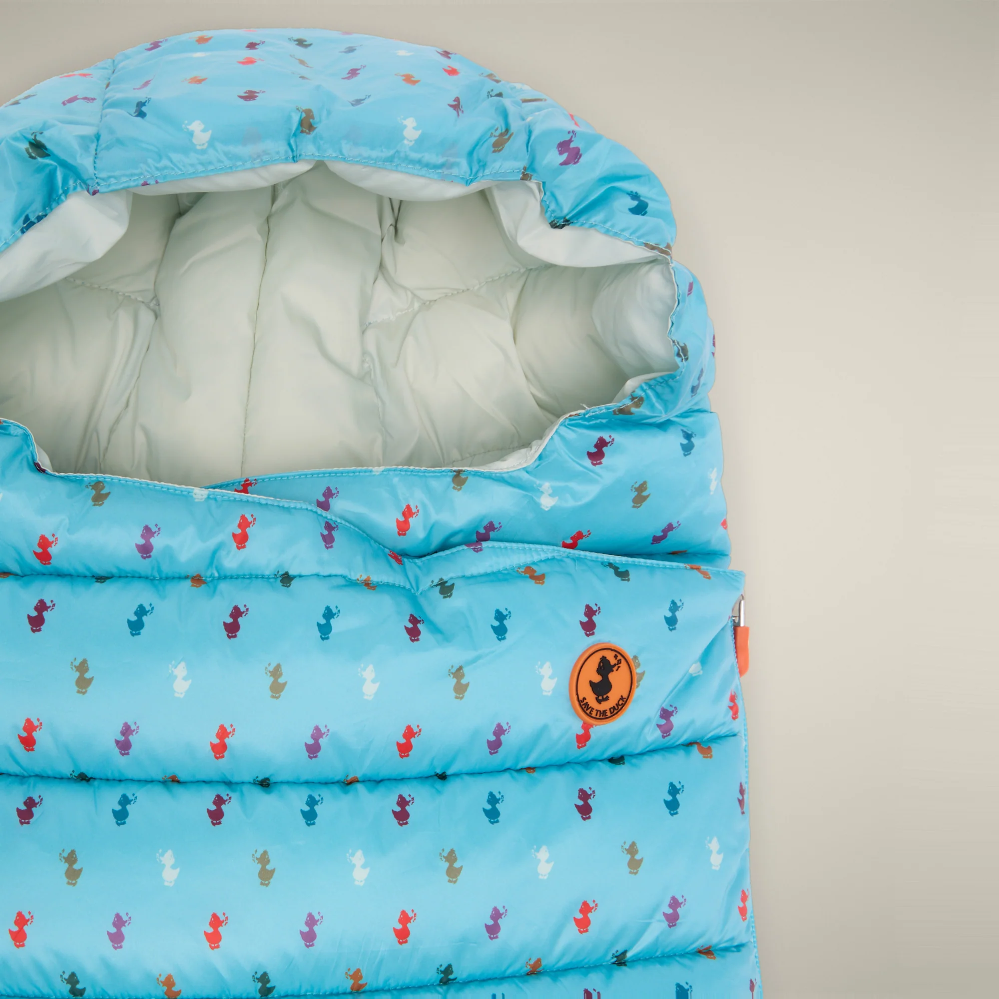 Unisex baby sleeping bag Buz in Light Blue with Ducks Print