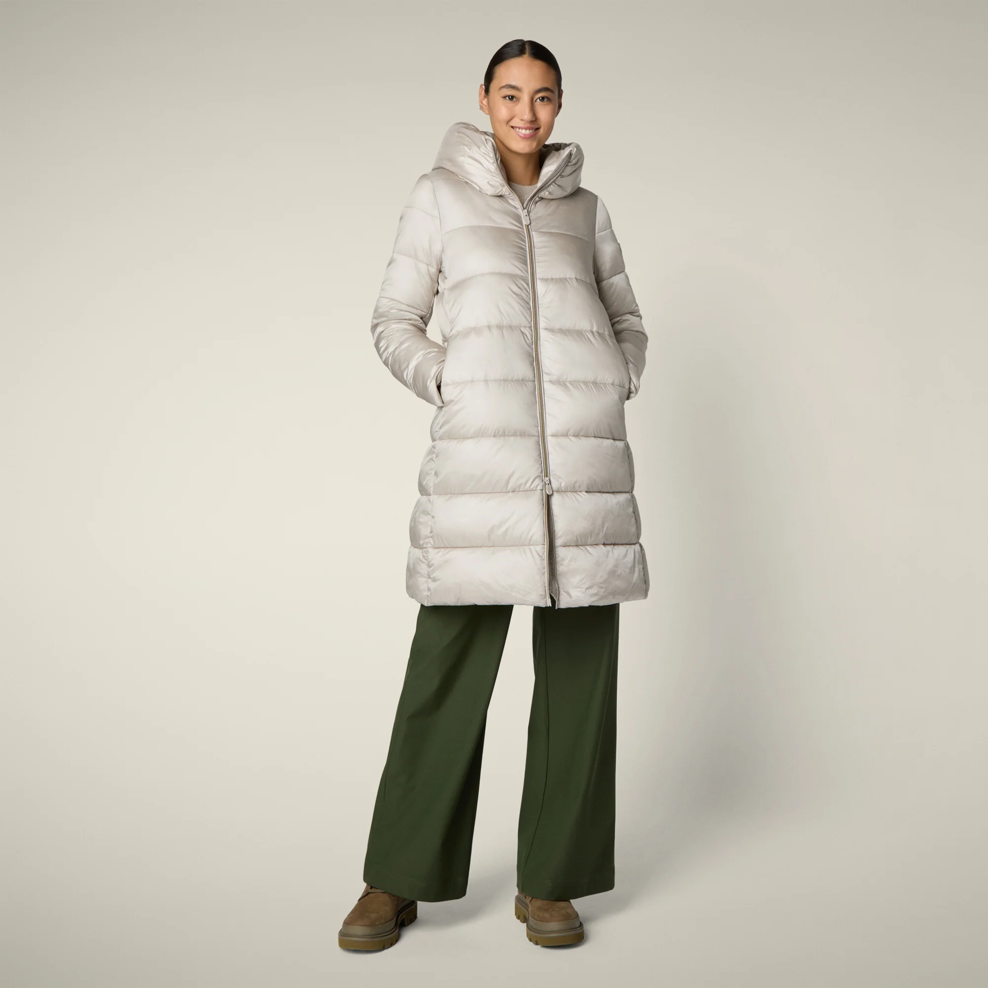 Women's Animal free puffer Coat Lysa in rainy beige