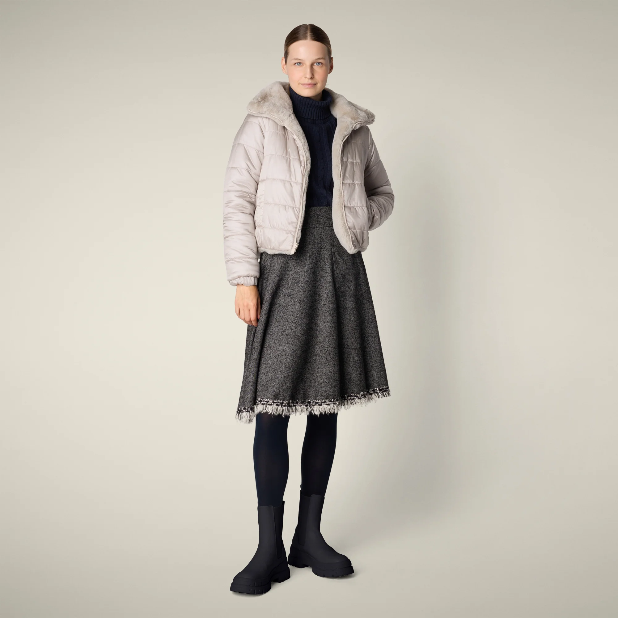 Women's Reversible Faux Fur Jacket Jeon in rainy beige