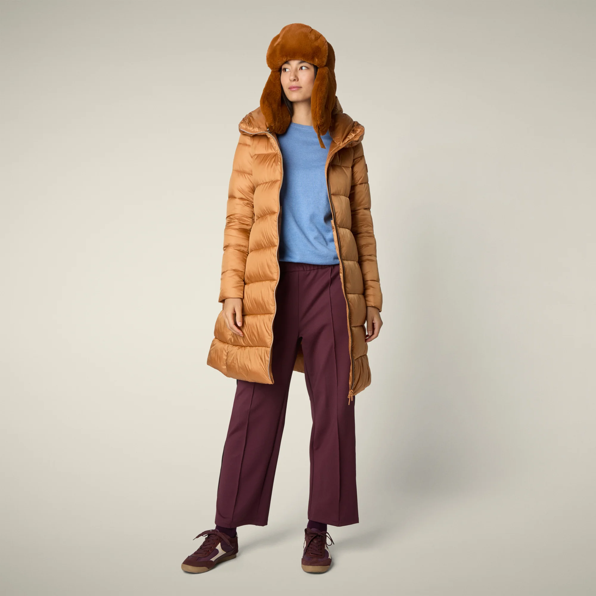Women's Animal free puffer Coat Lysa in Toffee Brown
