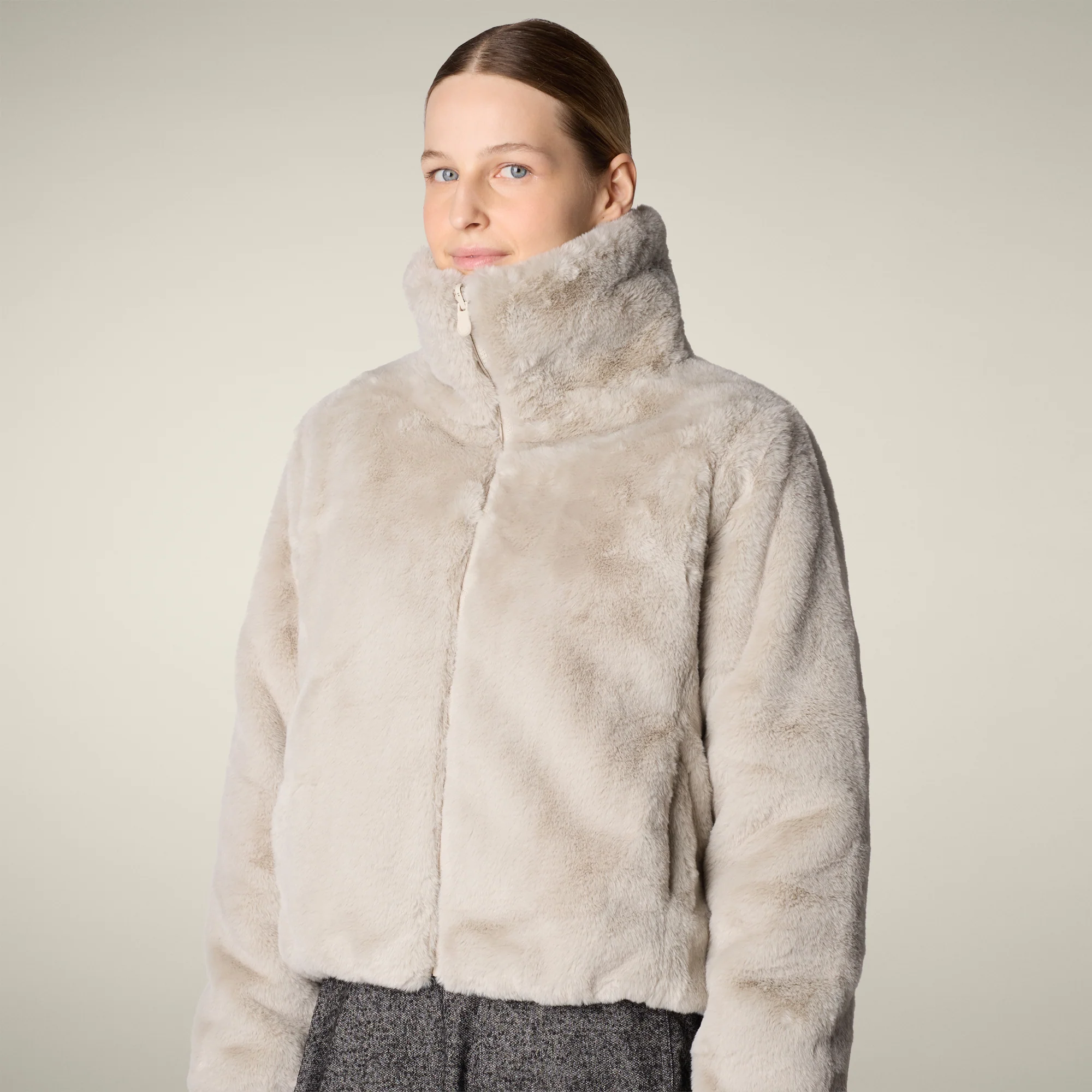 Women's Reversible Faux Fur Jacket Jeon in rainy beige