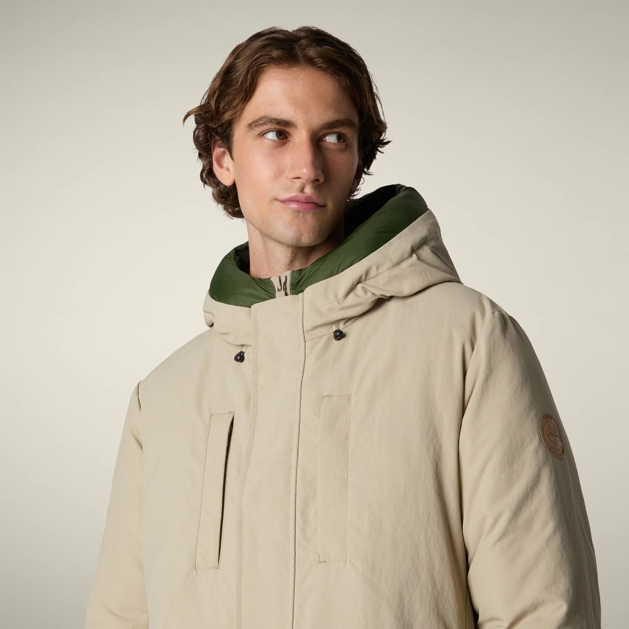 Men's Parka Enzo in Stone Beige and Pine Green