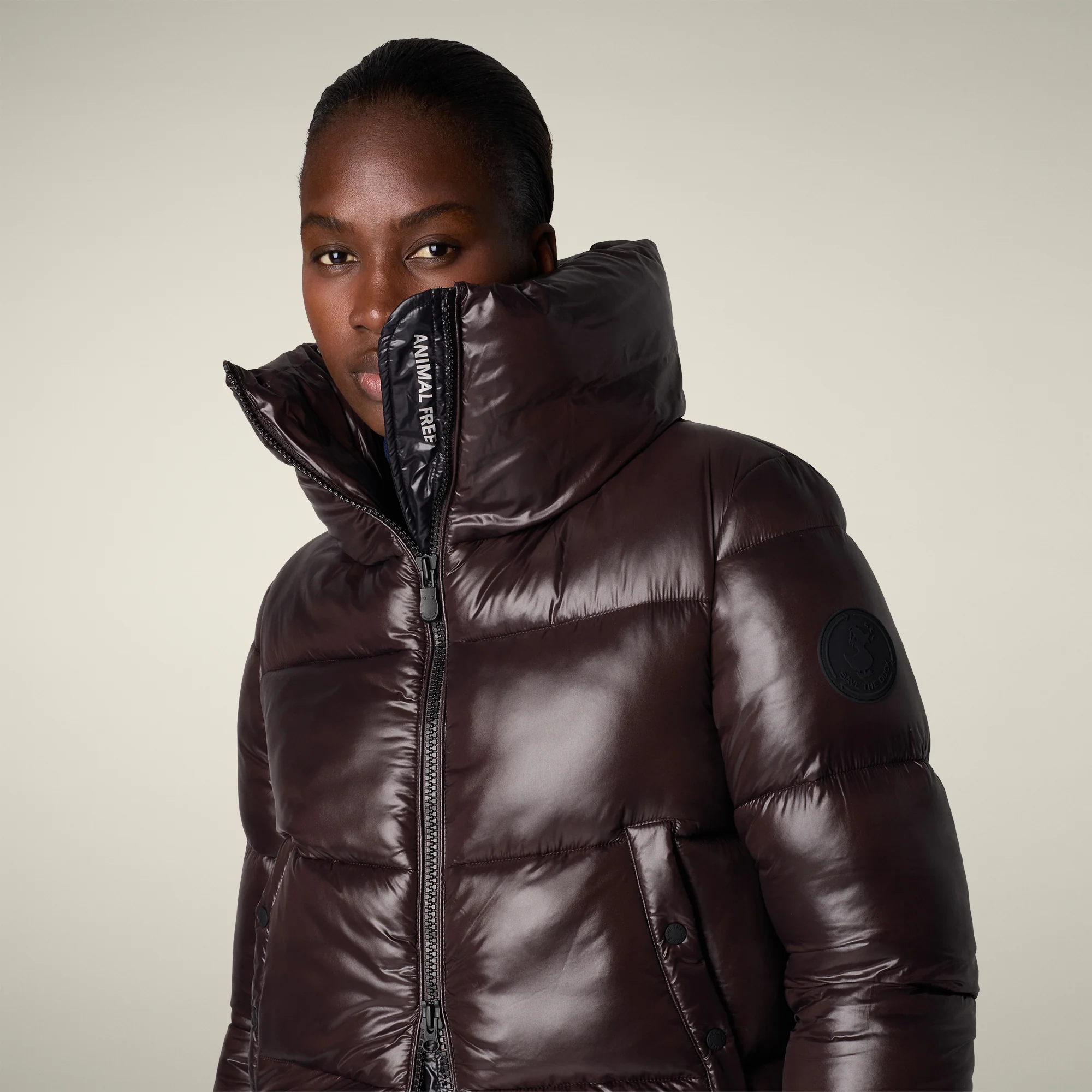 Women's Animal free puffer Jacket Isla in Brown Black
