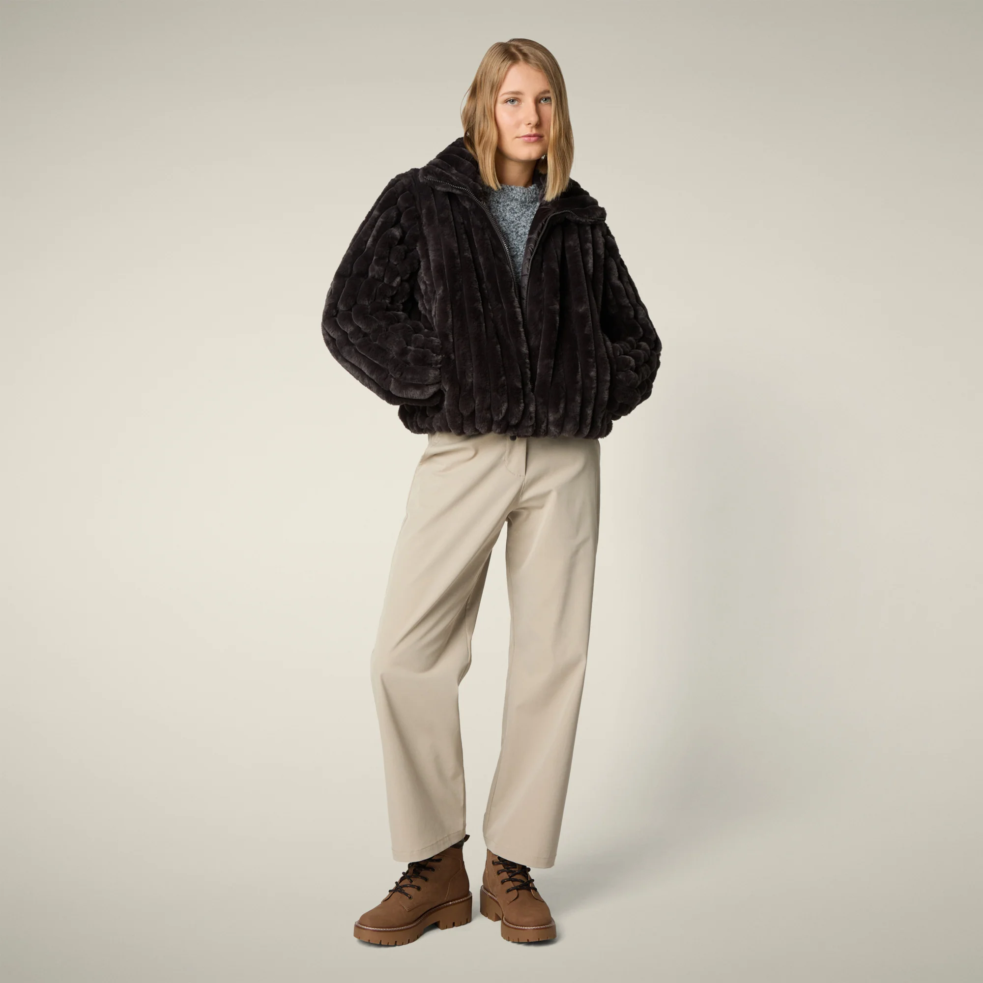 Women's Reversible Faux Fur Jacket elina in brown black
