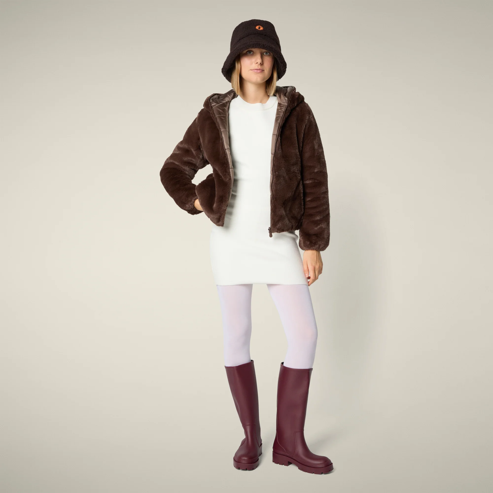 Women's Reversible Faux Fur Jacket Laila in Teddy Brown