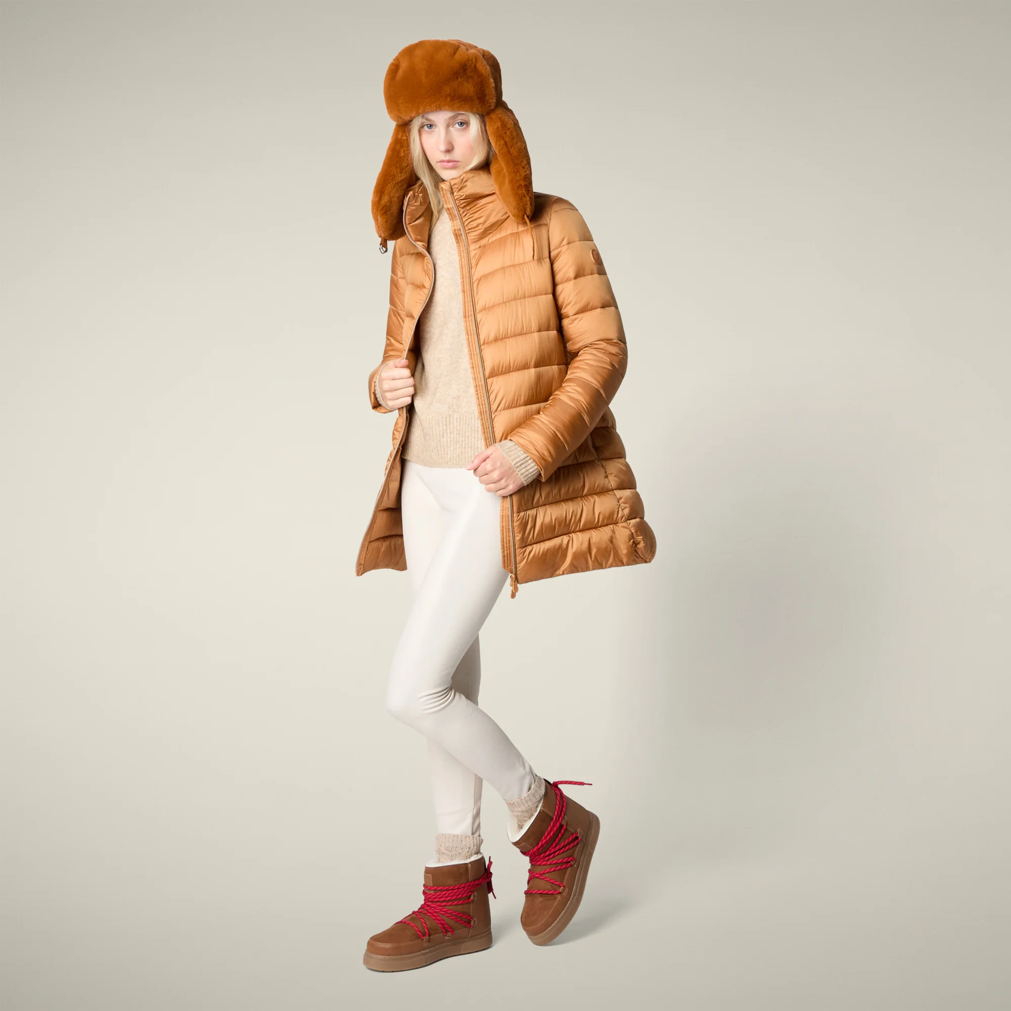 Women's Animal free puffer Jacket Lydia in Toffee Brown