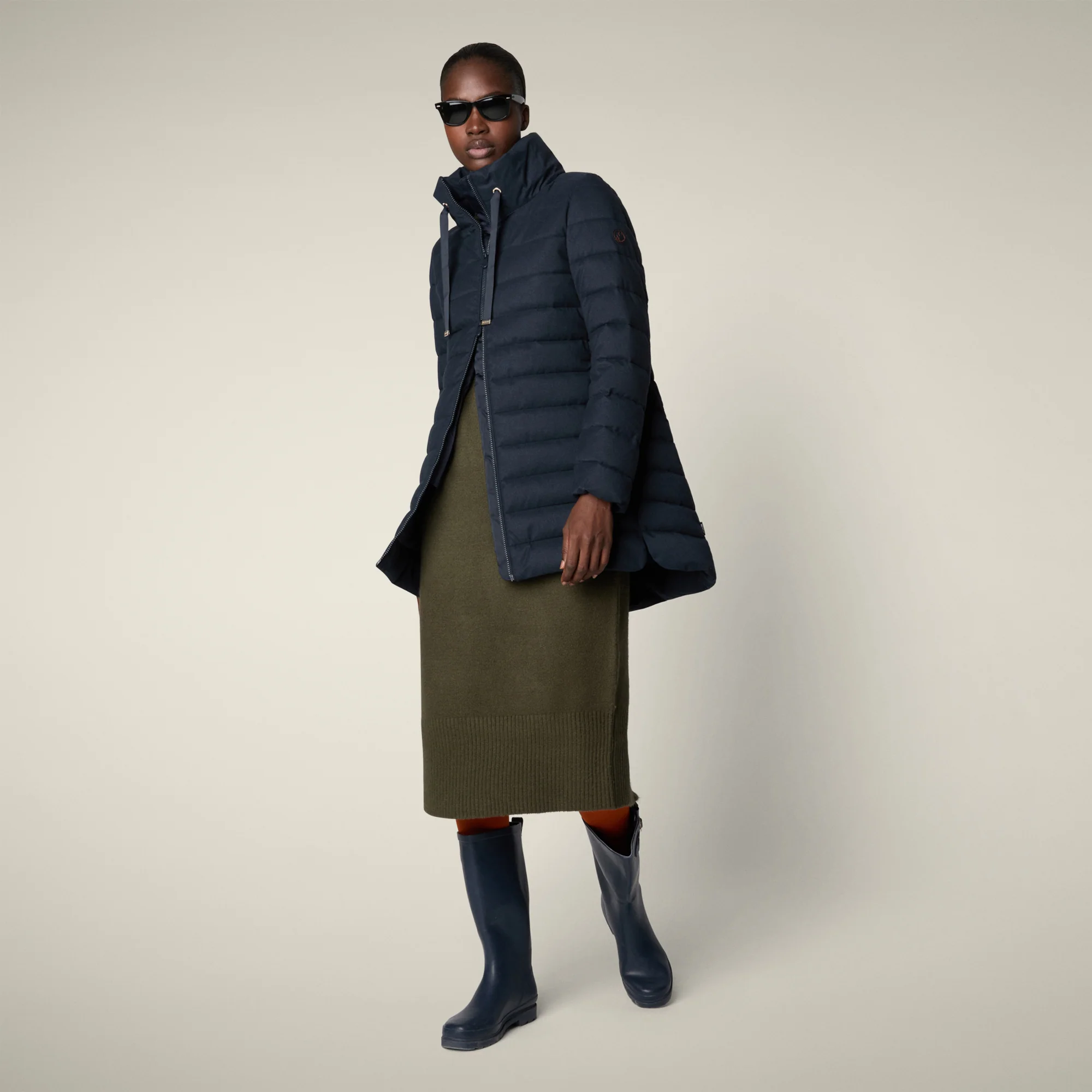 Women's Animal free puffer Coat june in navy blue melange