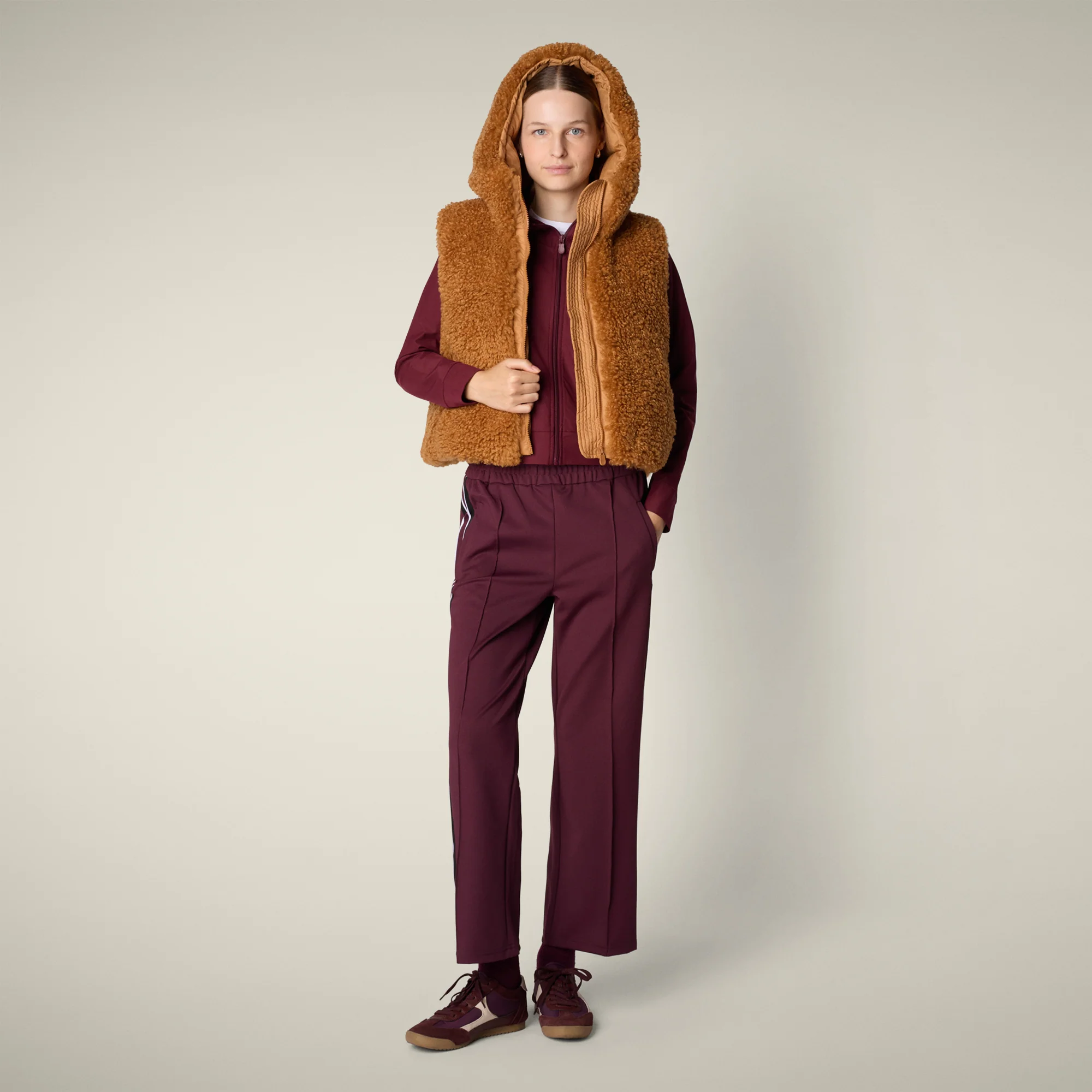 Women's faux fur Vest AYLA in toffee brown