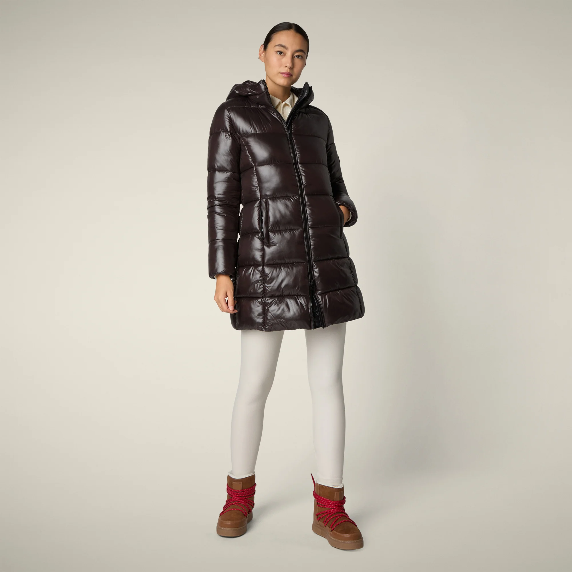 Women's Animal free puffer Coat ines in brown black