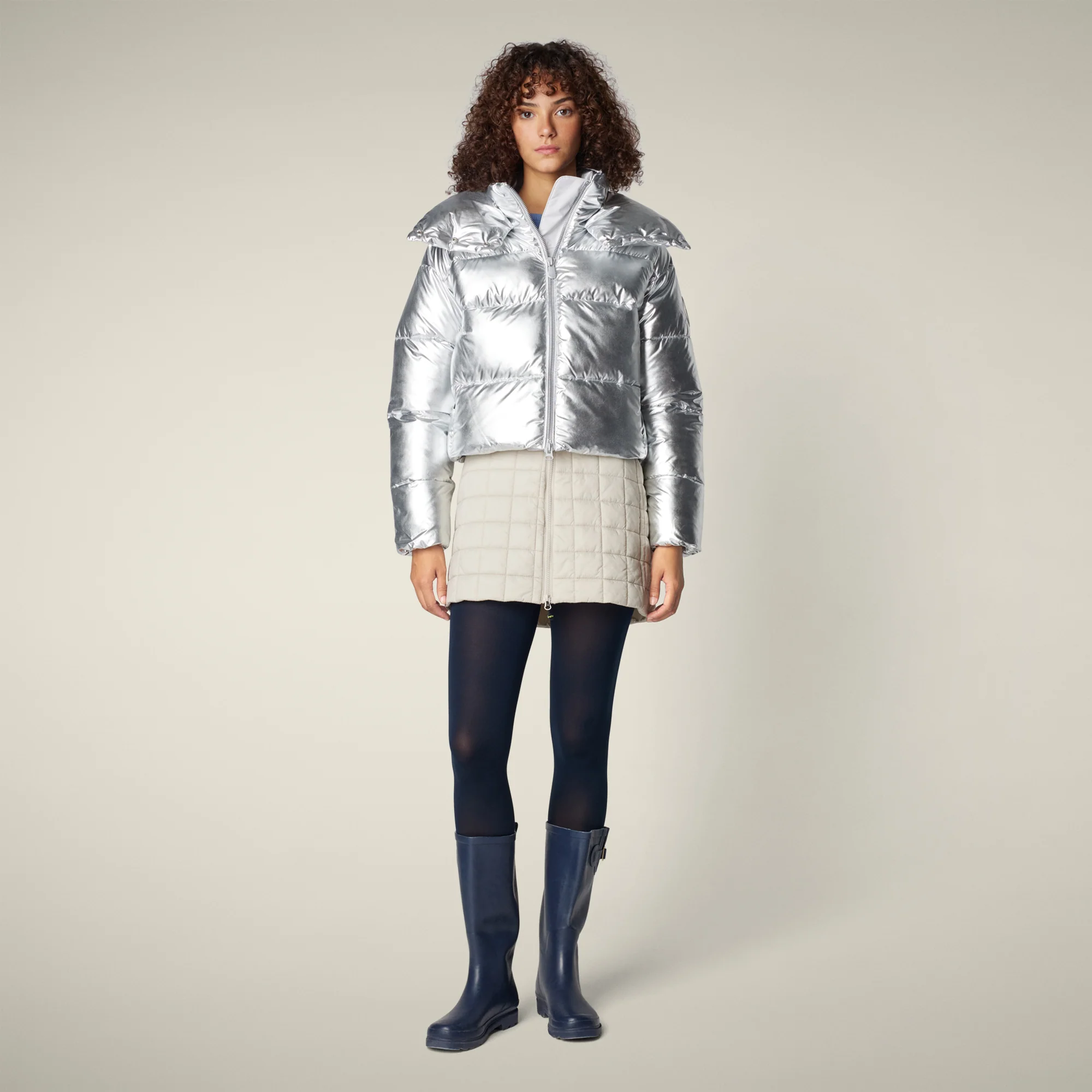 Women's Animal Free puffer Jacket Giselle in Silver