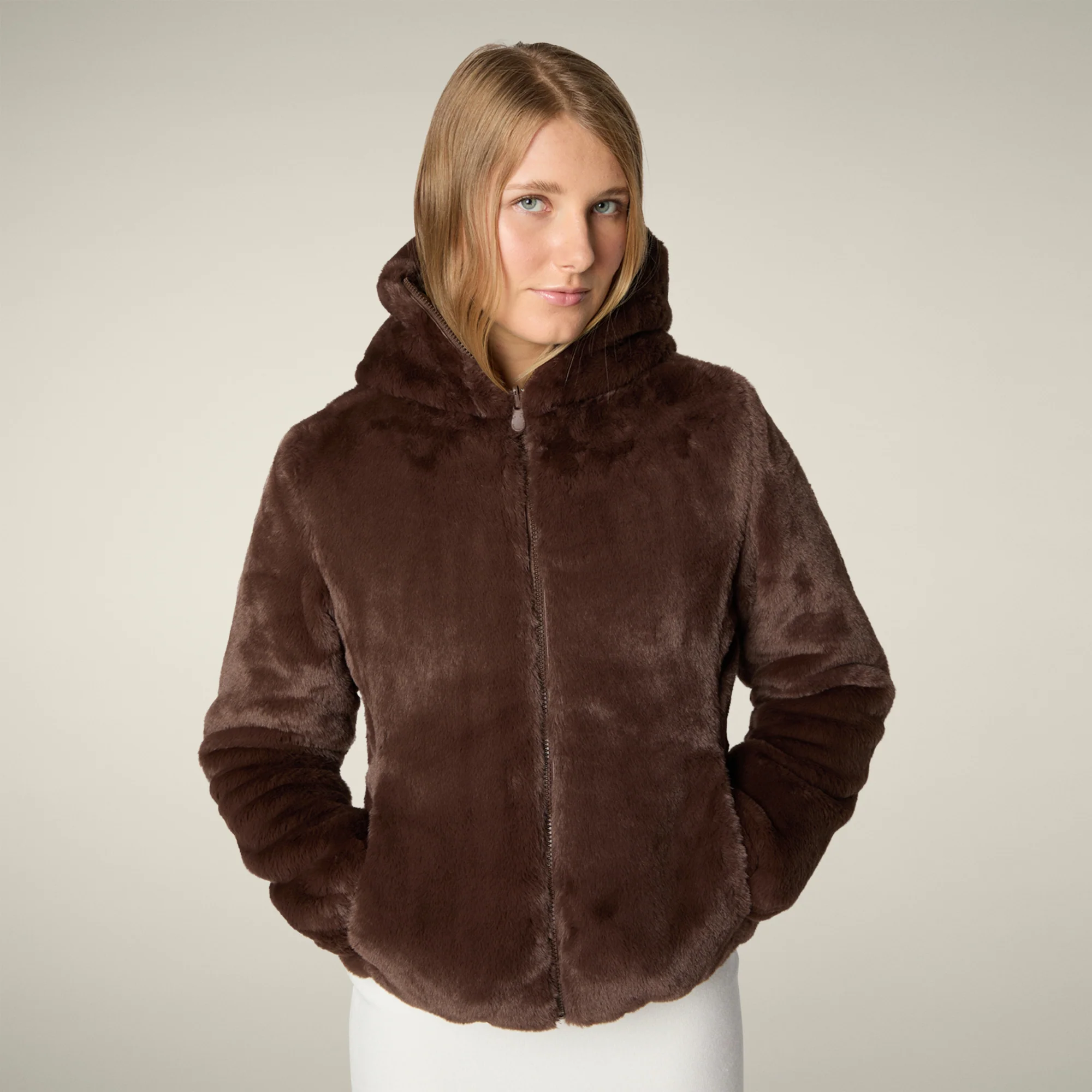 Women's Reversible Faux Fur Jacket Laila in Teddy Brown