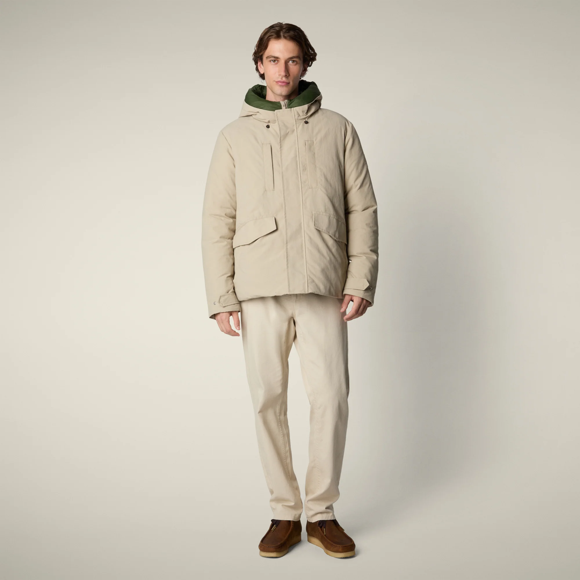 Men's Parka Enzo in Stone Beige and Pine Green