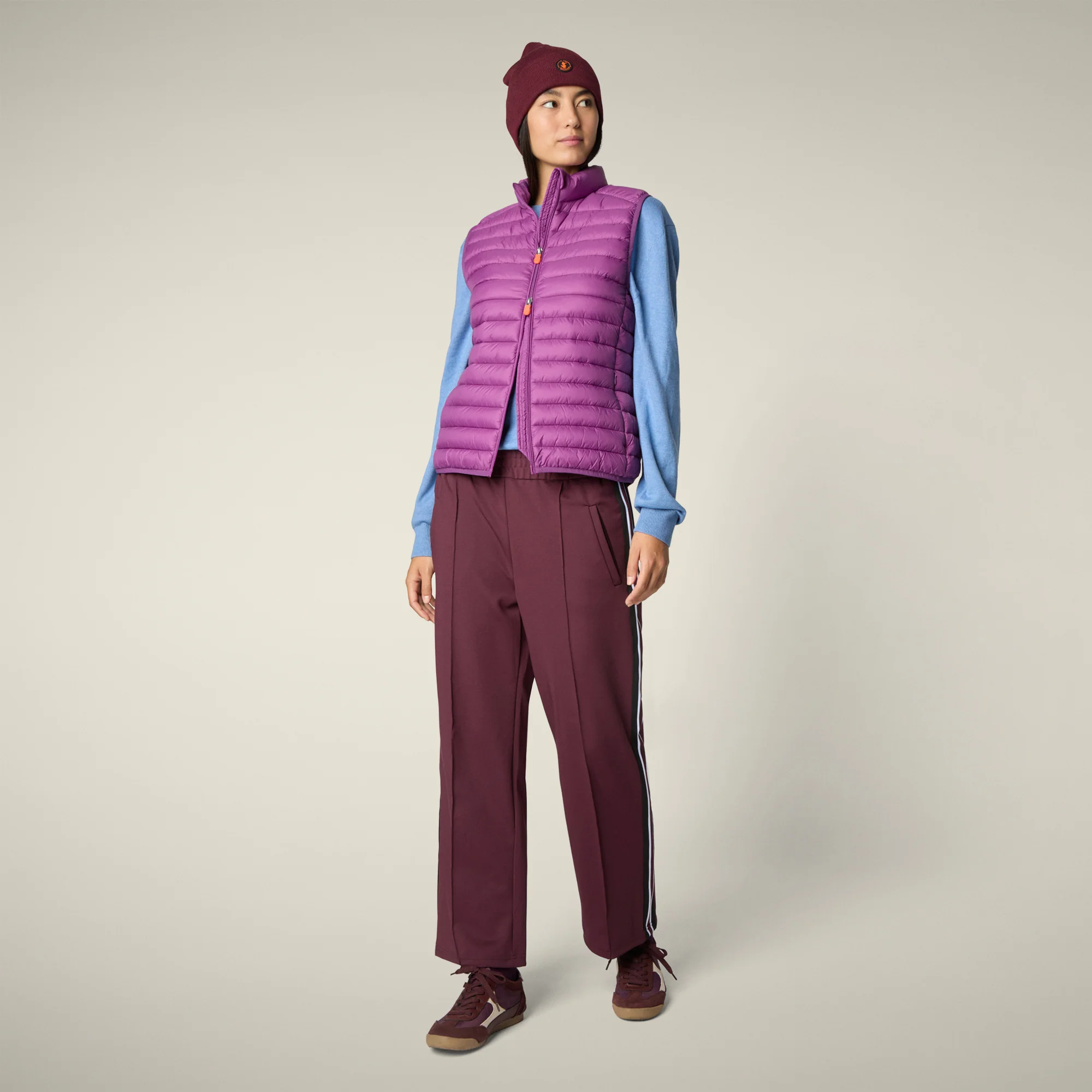 Women's Animal free puffer Vest Charlotte in Cyclamen Violet