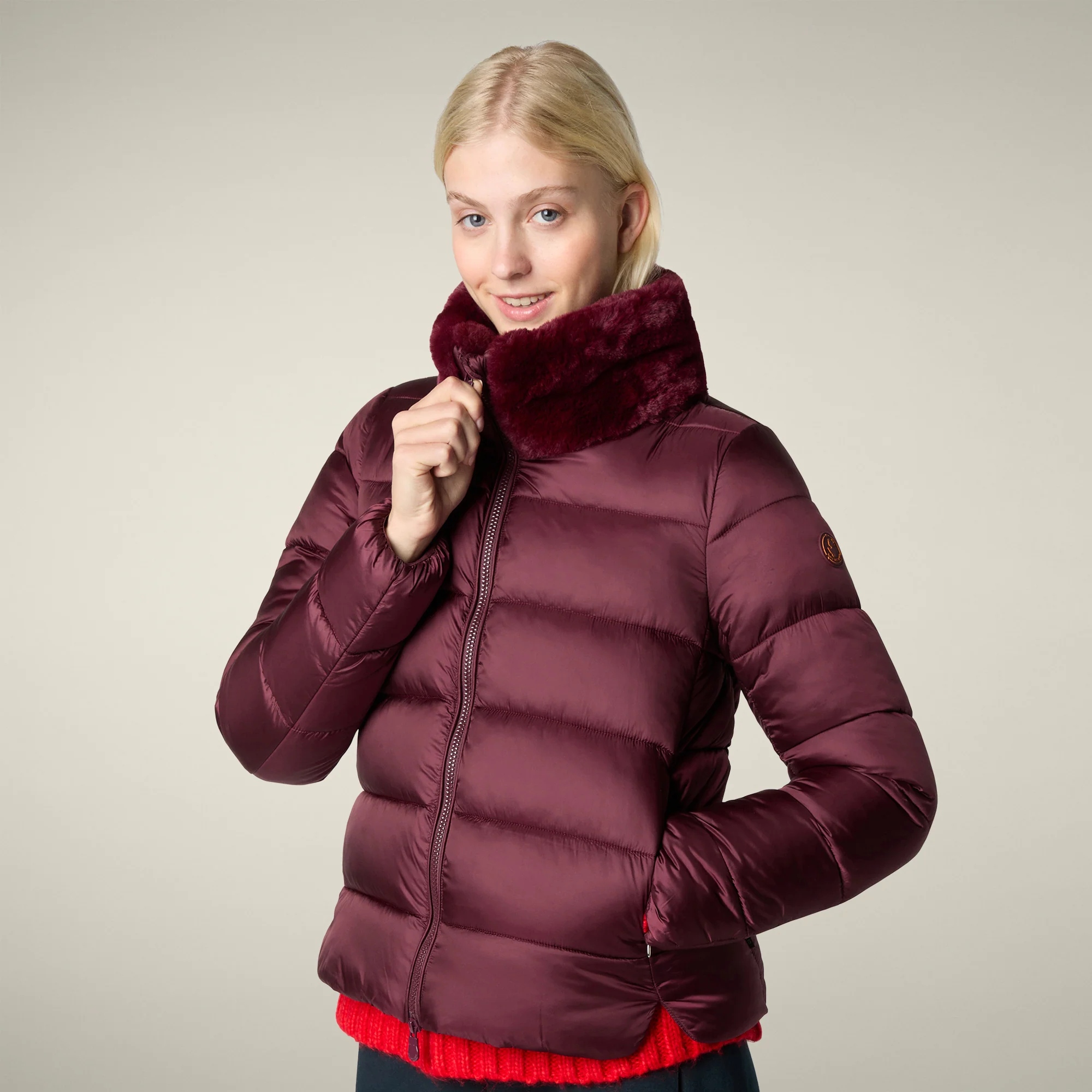 Women's Animal free puffer jacket Mei in wine red