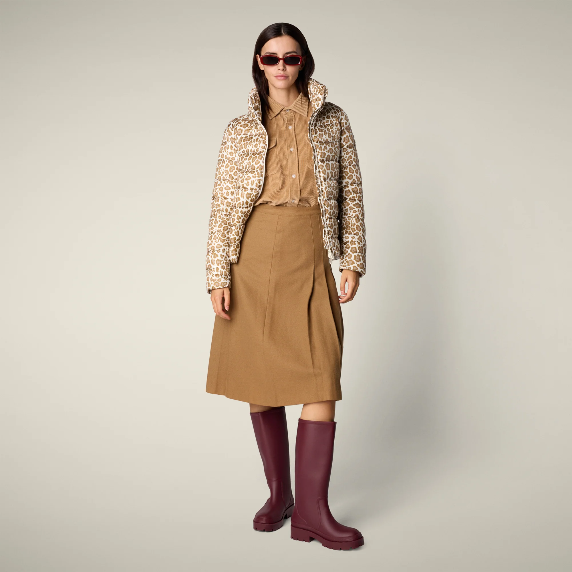 Women's Animal free puffer Jacket Flower With Brown Leopard Print