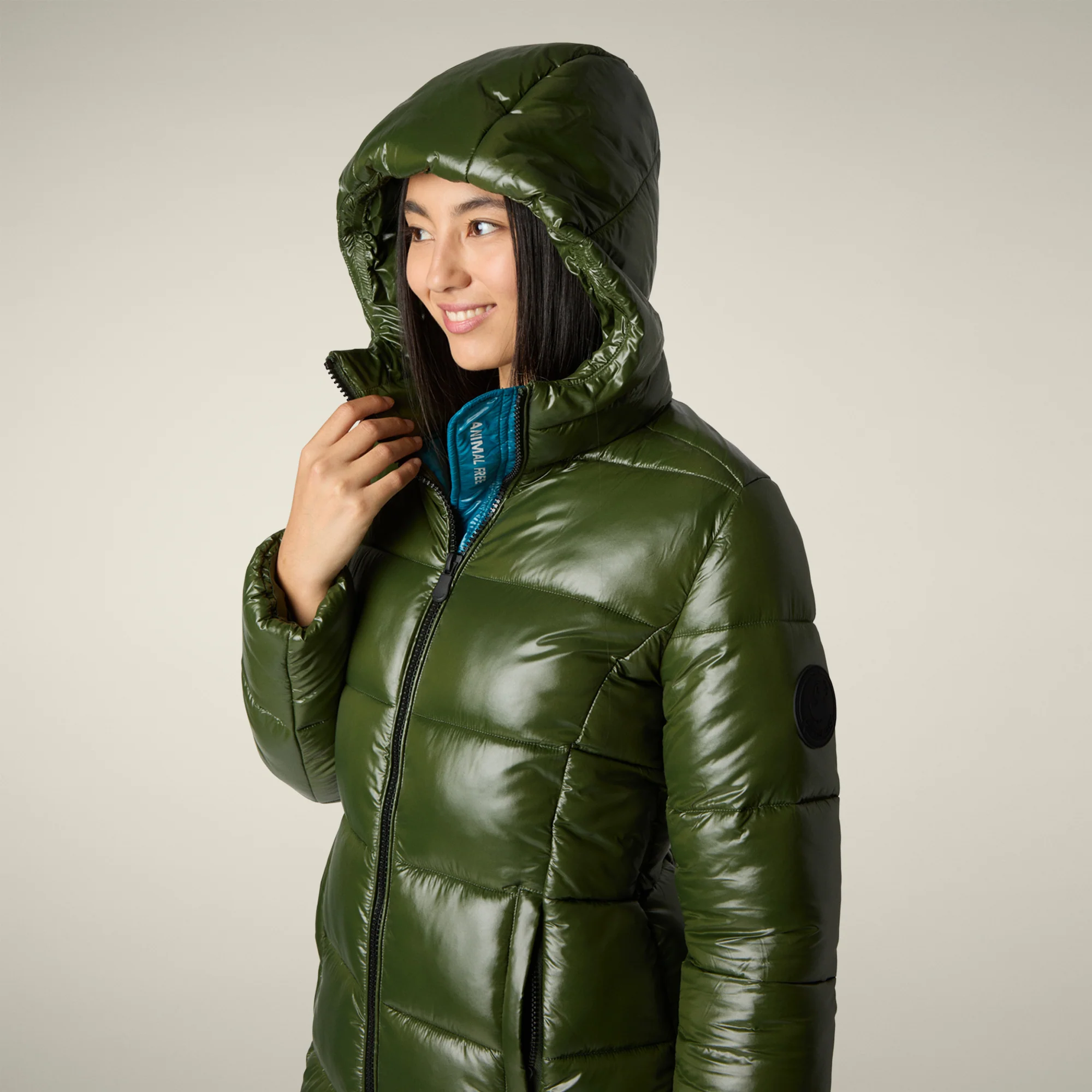 Women's Animal free puffer Coat ines in pine green