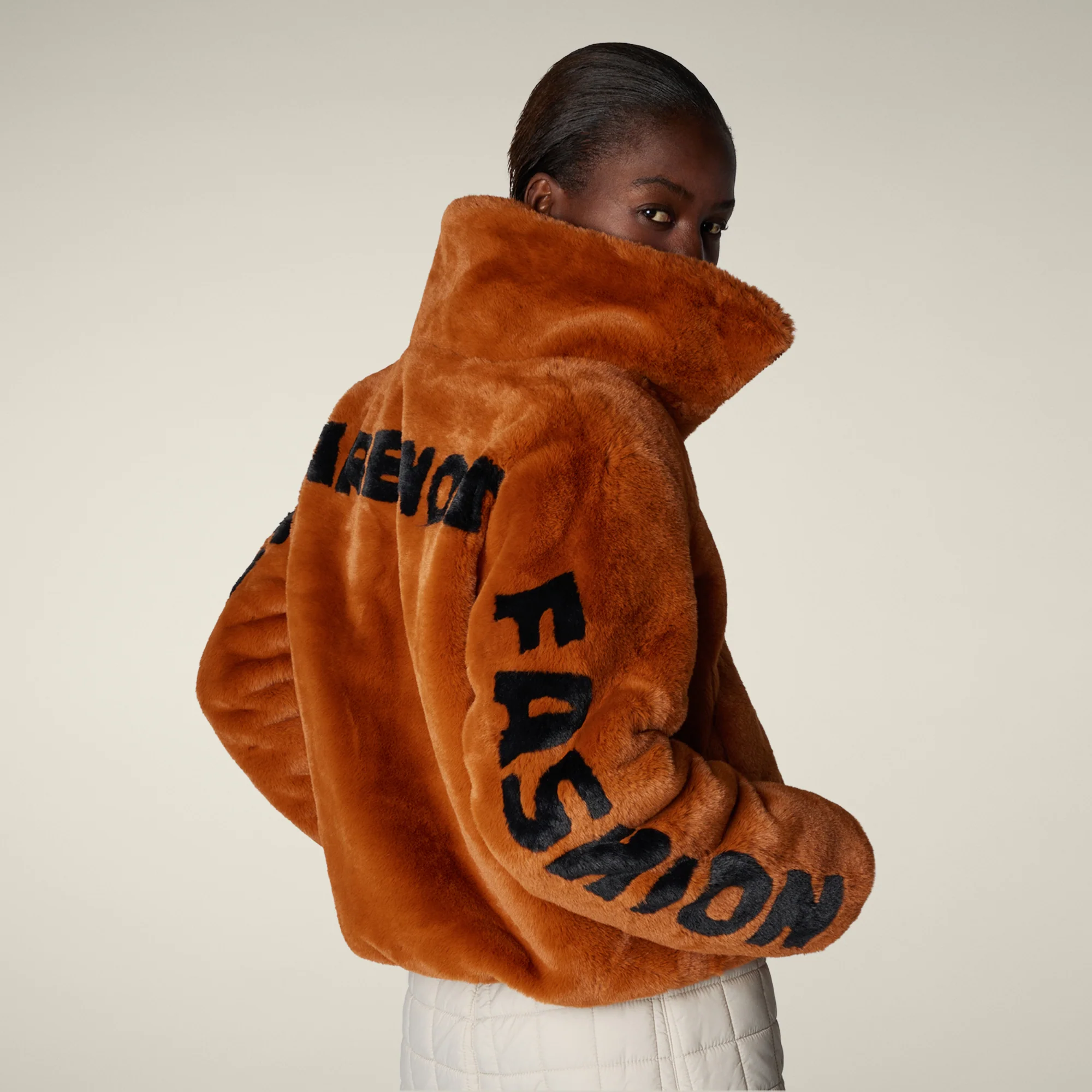 Women's Reversible Faux Fur Jacket Margherita in Caramel Brown