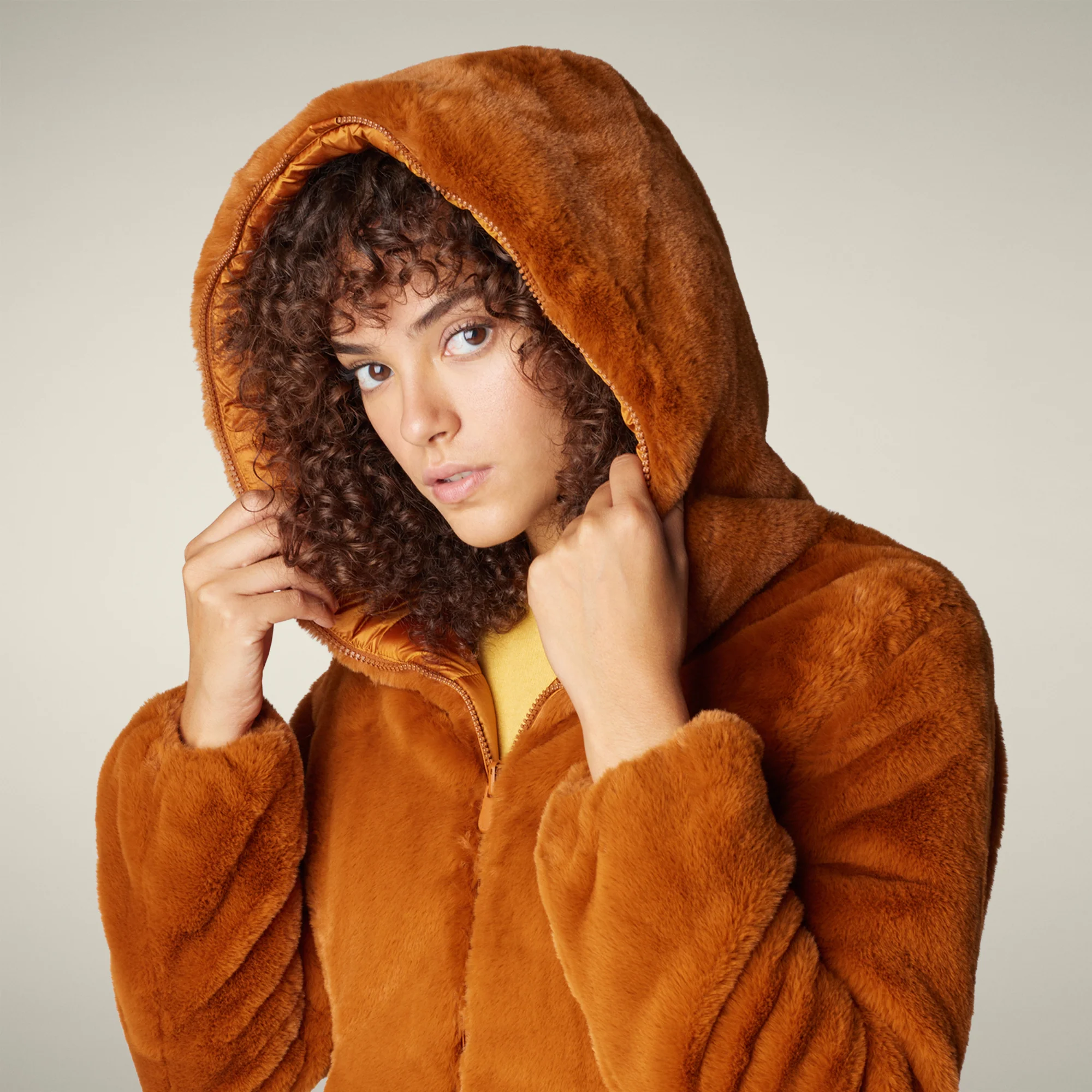 Women's Reversible Faux Fur Jacket Laila in Caramel Brown