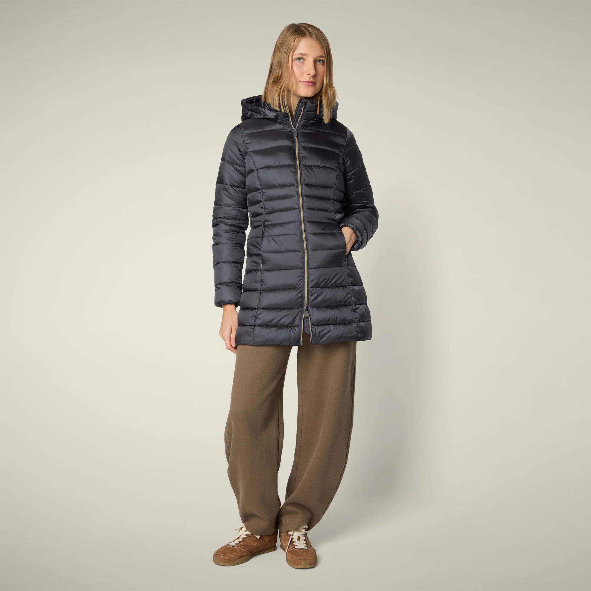 Women's Animal free puffer coat Reese in ebony grey