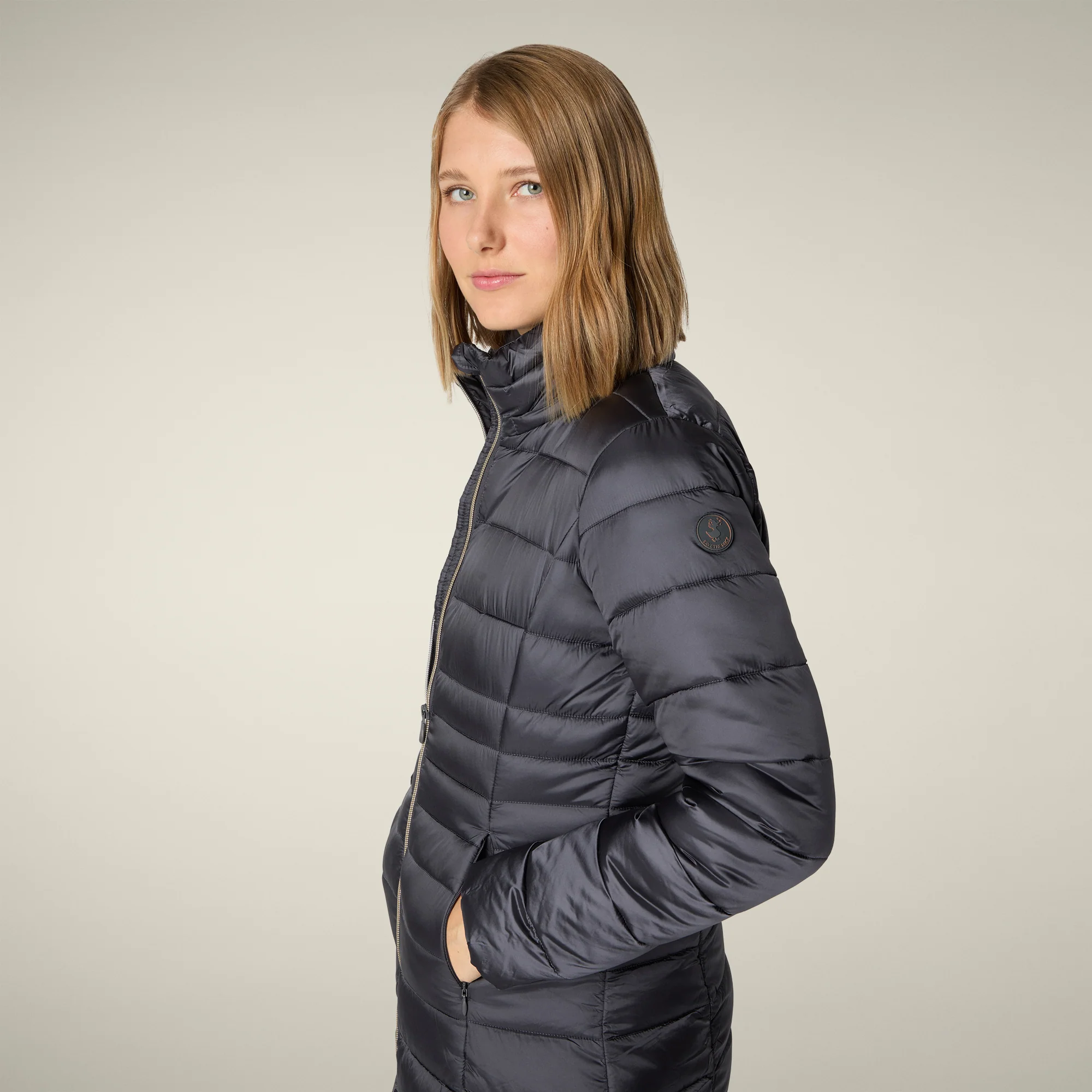 Women's Animal free puffer coat Reese in ebony grey