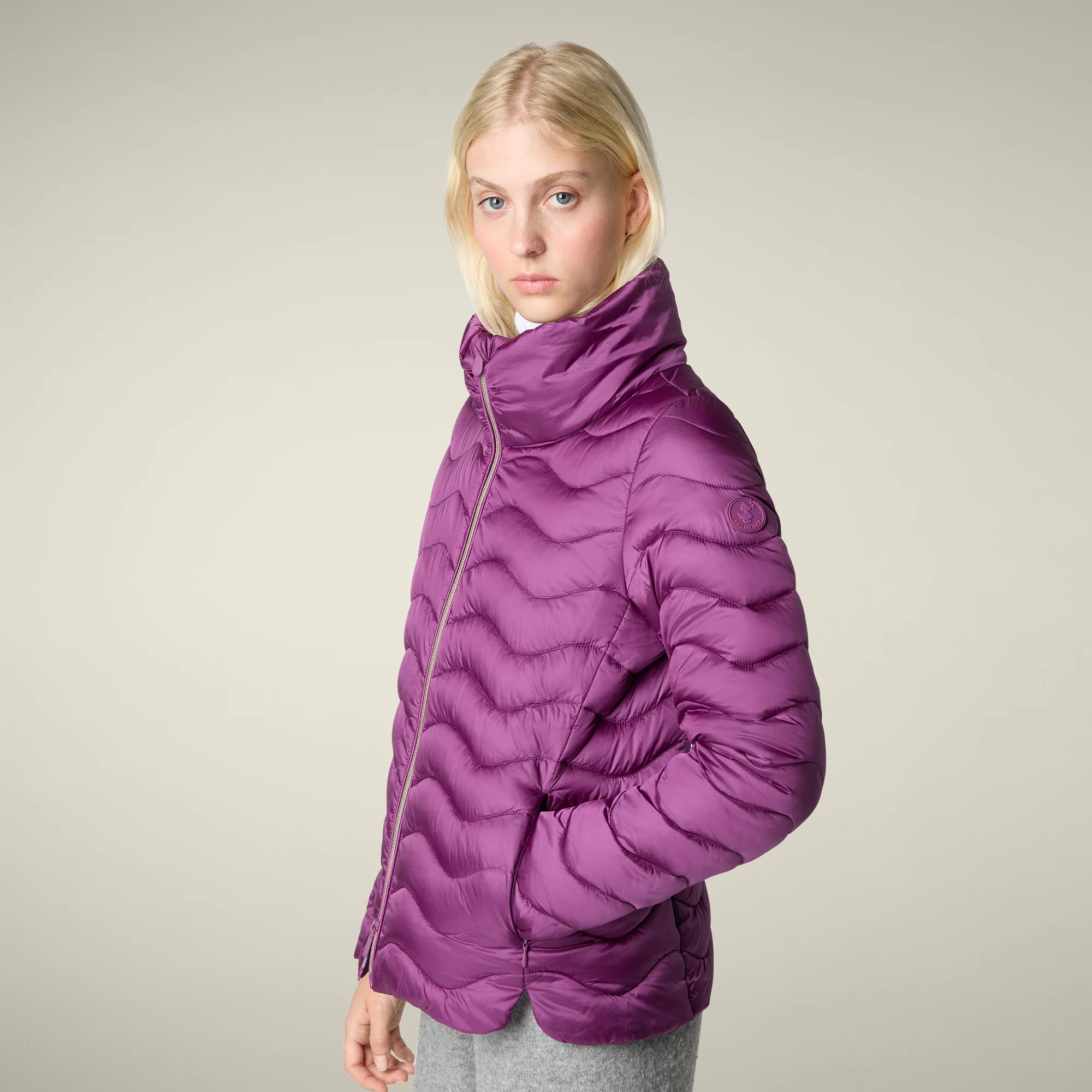 Women's Animal free puffer Jacket Peridot in Cyclamen Violet