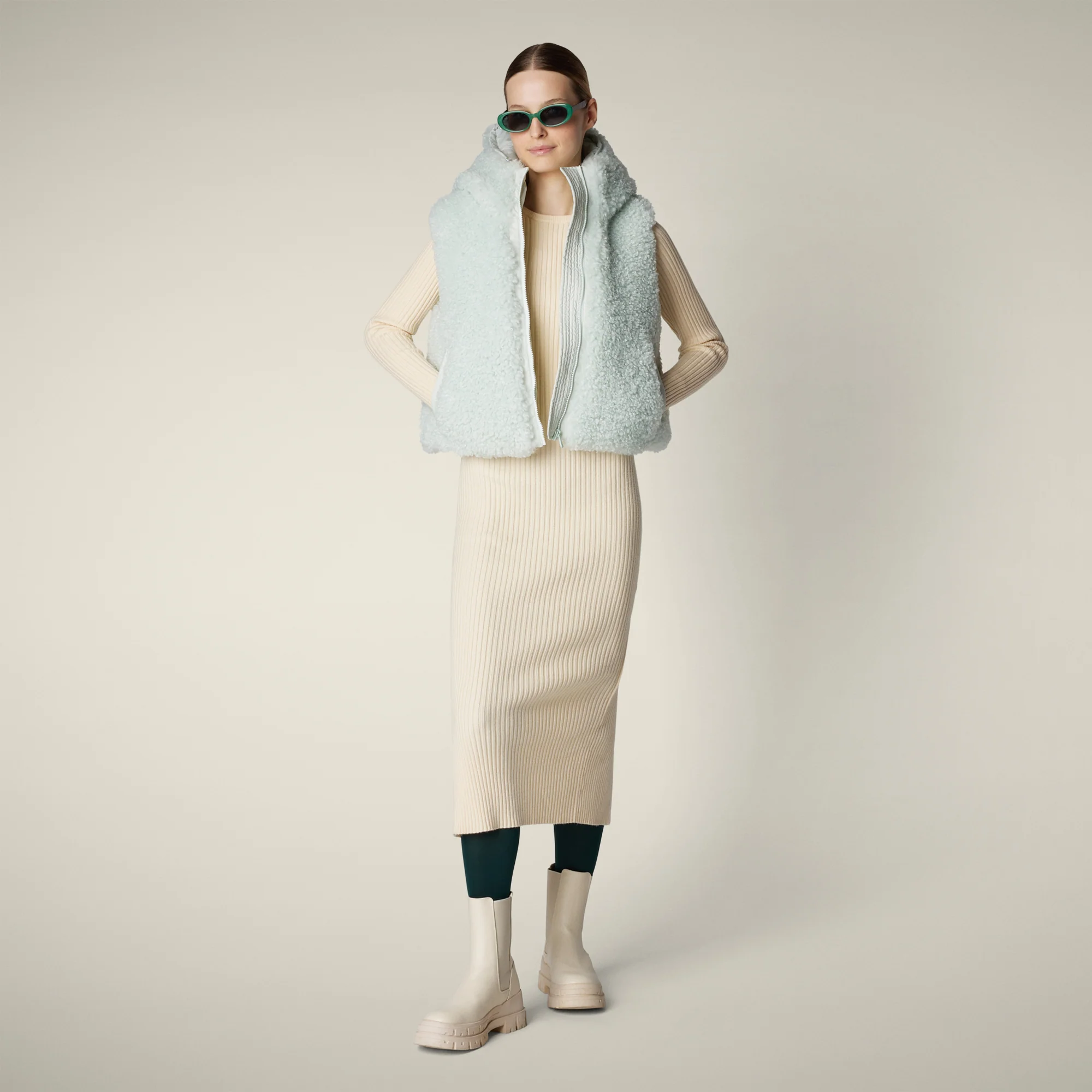 Women's faux fur Vest Ayla in Glacier Blue