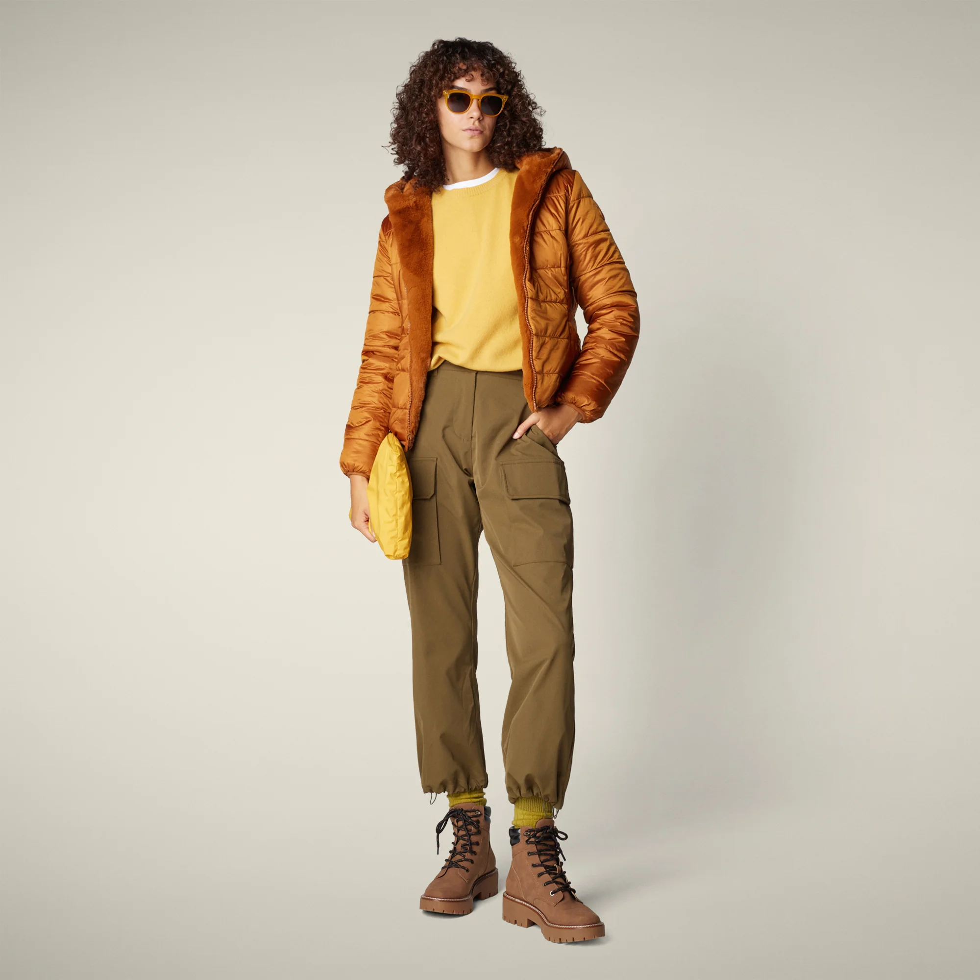 Women's Reversible Faux Fur Jacket Laila in Caramel Brown