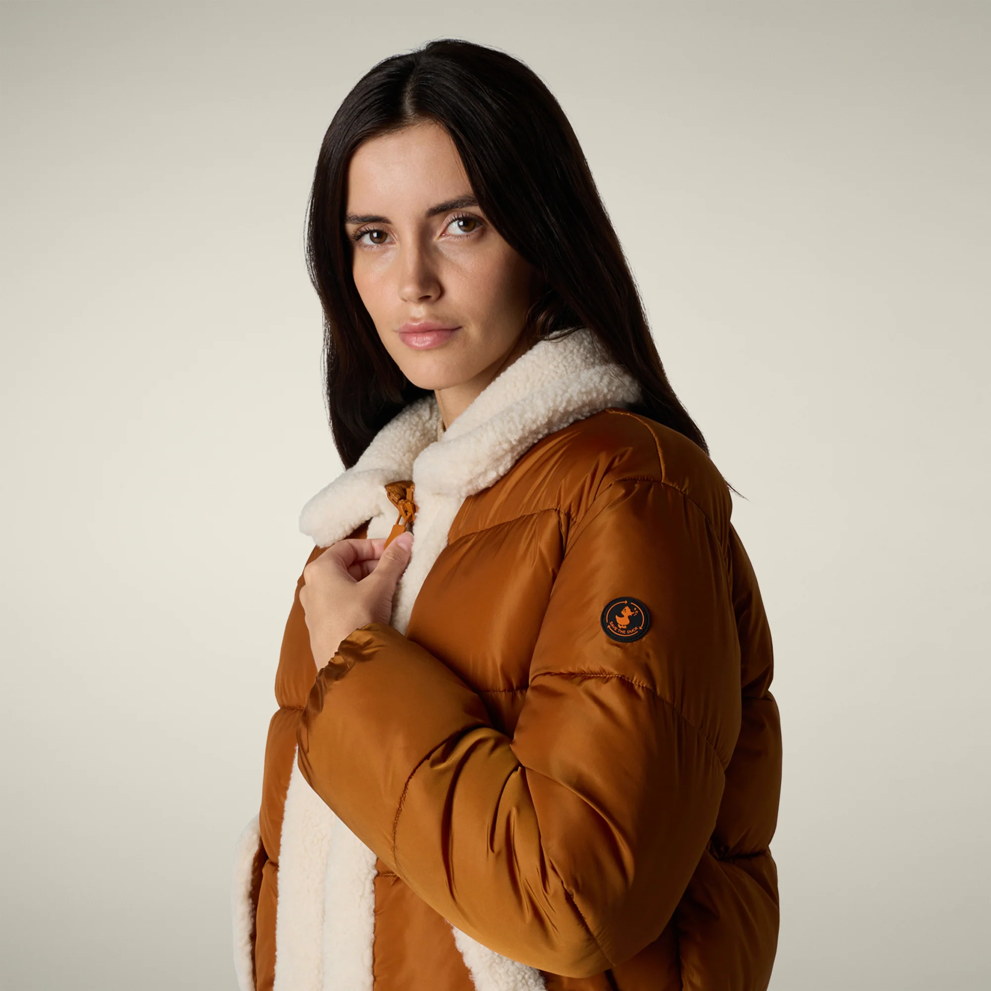 Women's Animal free puffer Jacket Honey in Caramel Brown