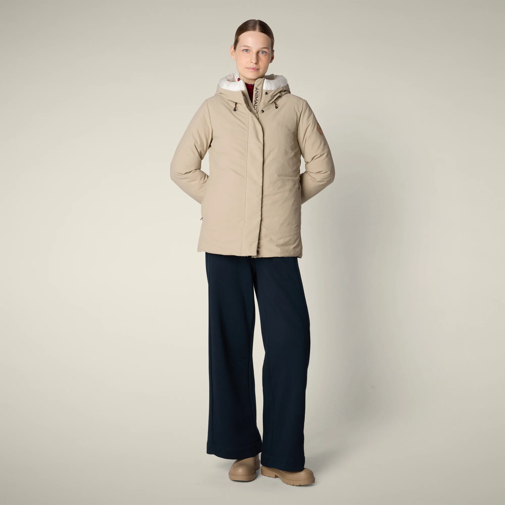 Women's Parka Mina in Stone Beige and Off White