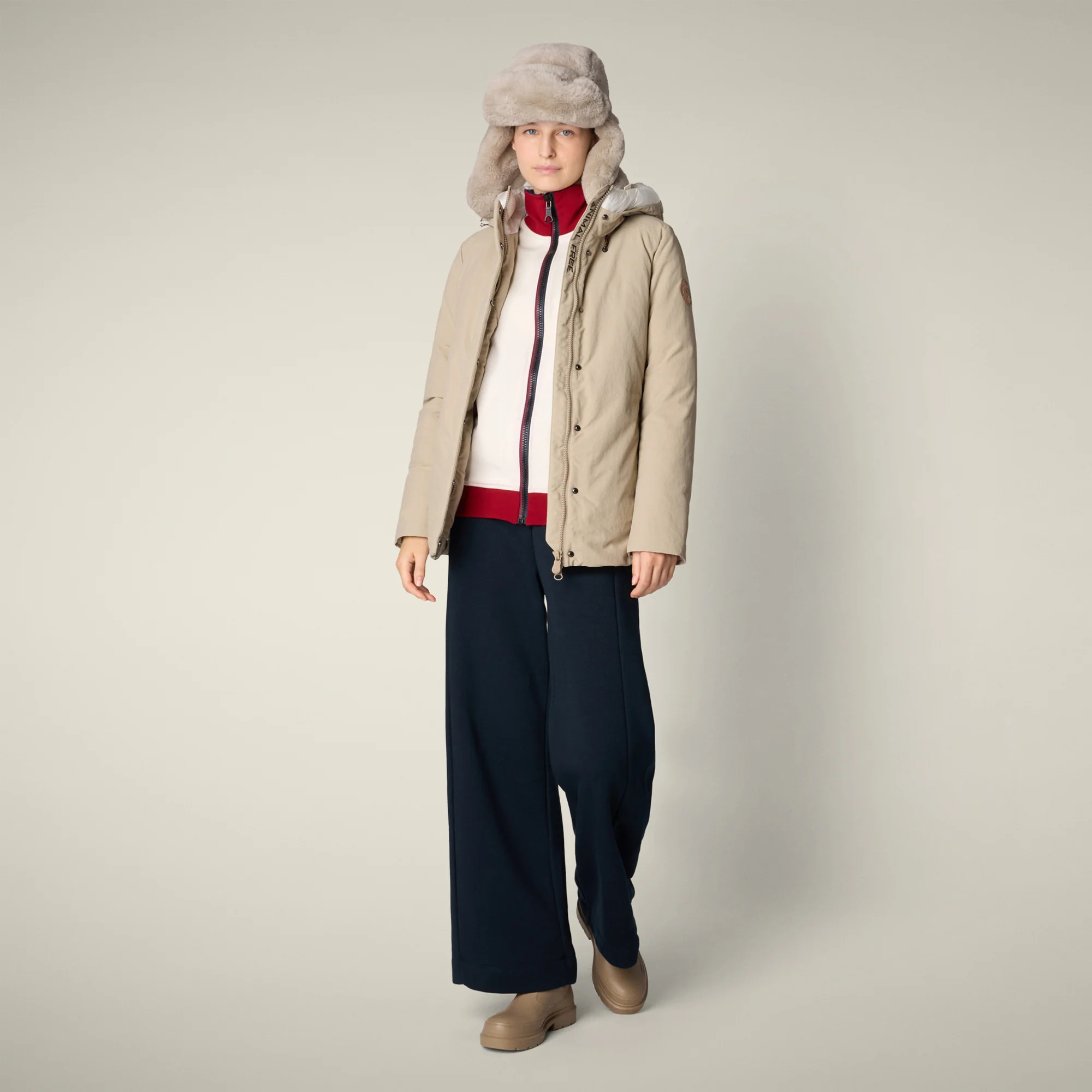 Women's Parka Mina in Stone Beige and Off White