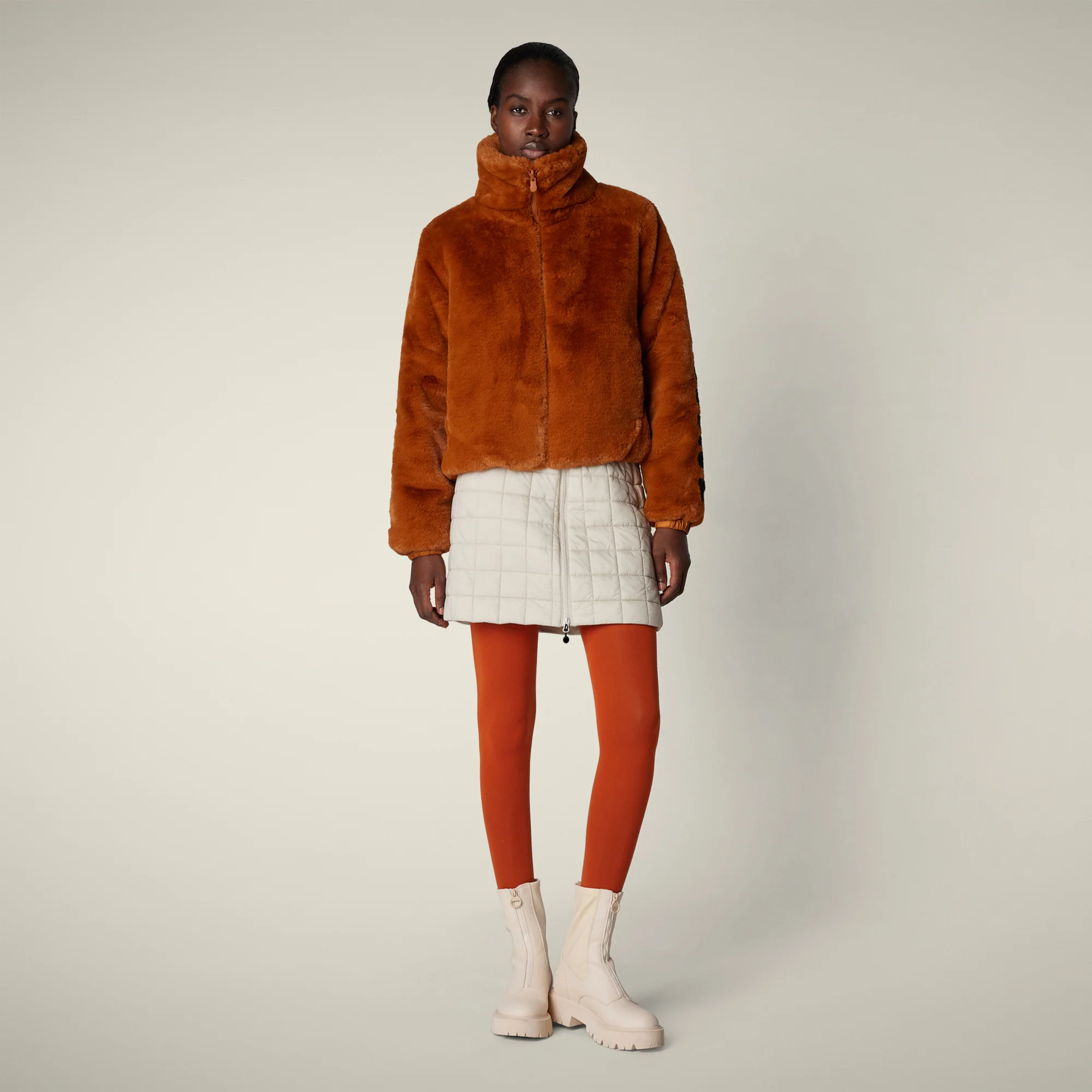 Women's Reversible Faux Fur Jacket Margherita in Caramel Brown