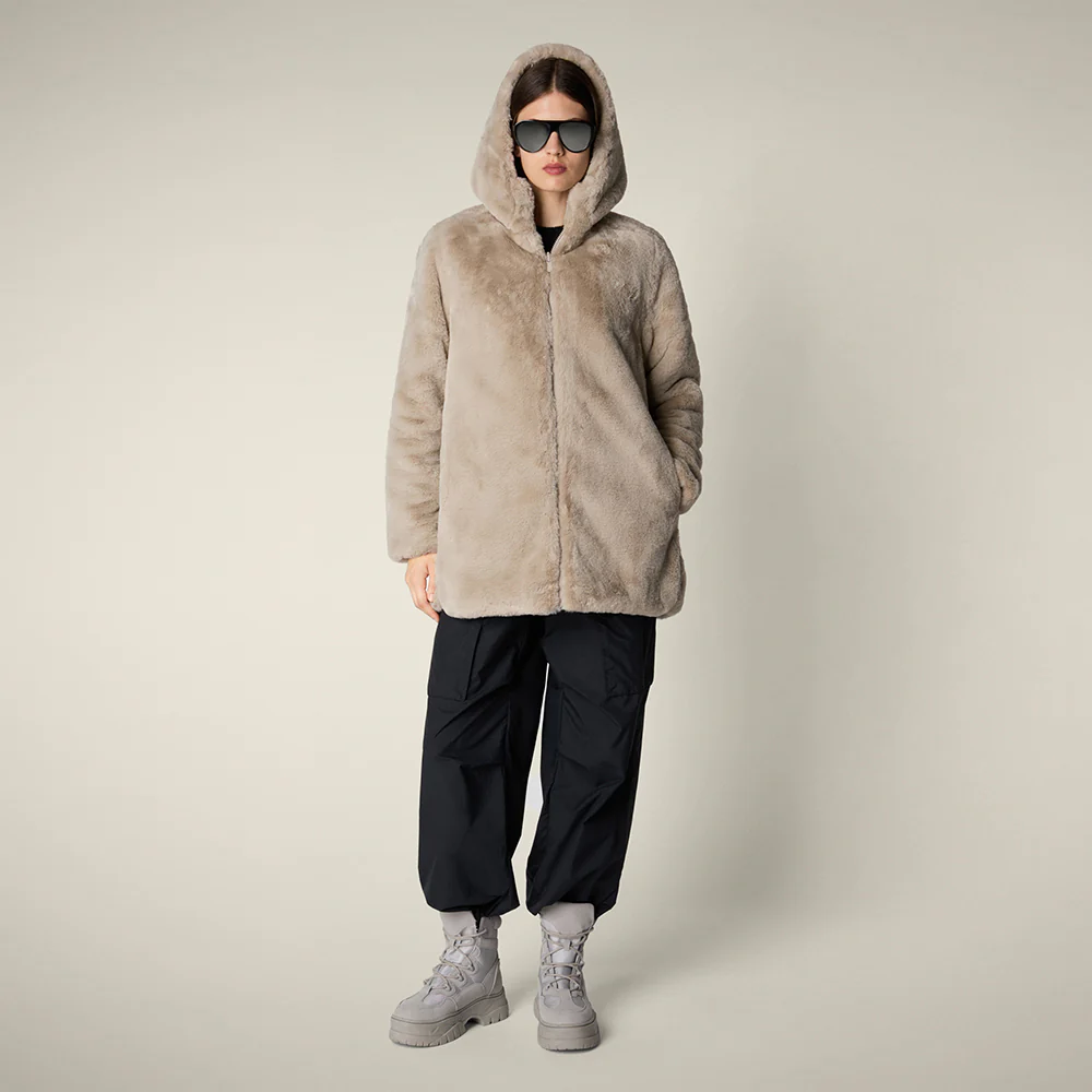 Women's Reversible Faux Fur JACKET Bridget in rainy beige